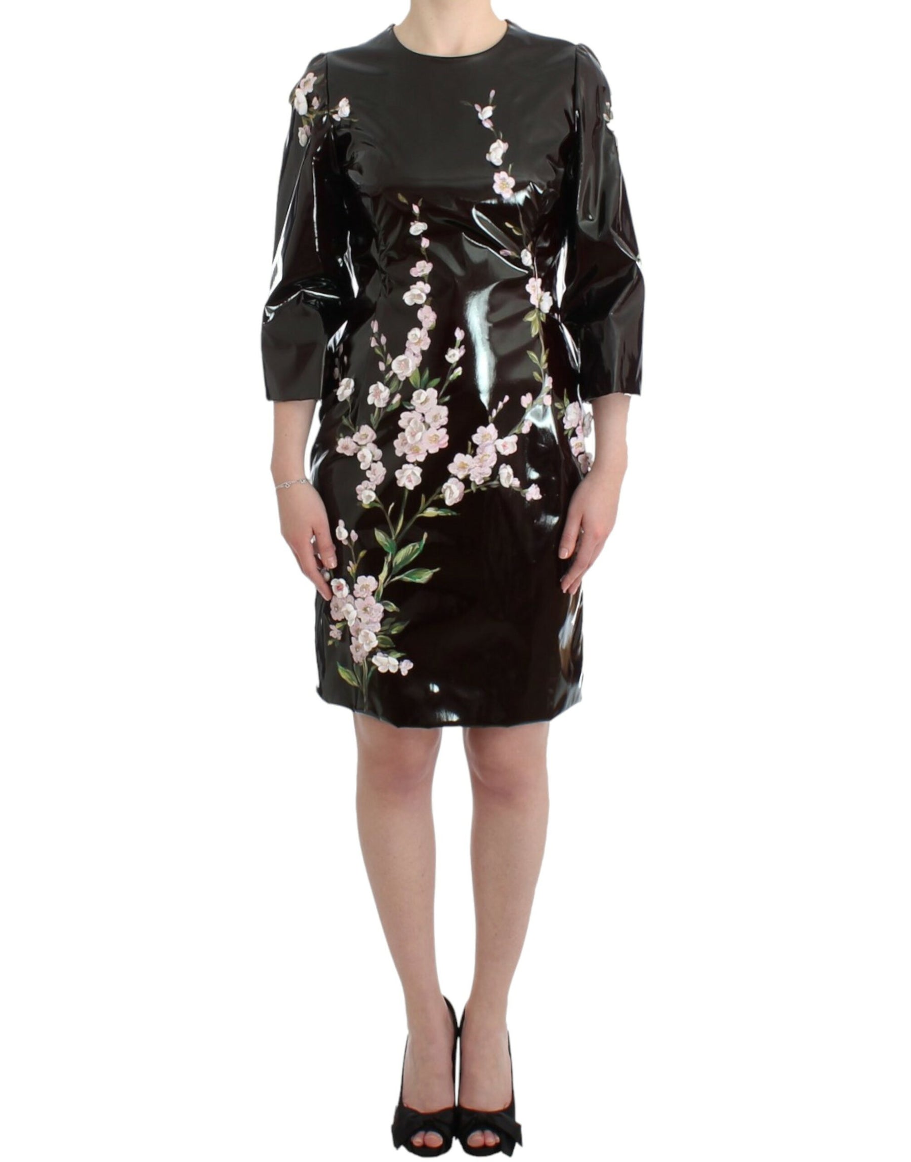 Dolce & Gabbana Black patent floral HANDPAINTED dress | Regal Royce