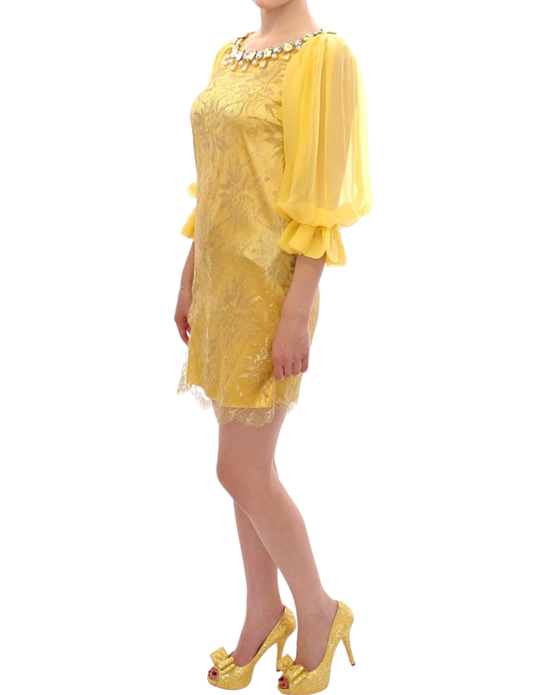 Dolce & Gabbana Yellow lace crystal mini dress | Regal Royce