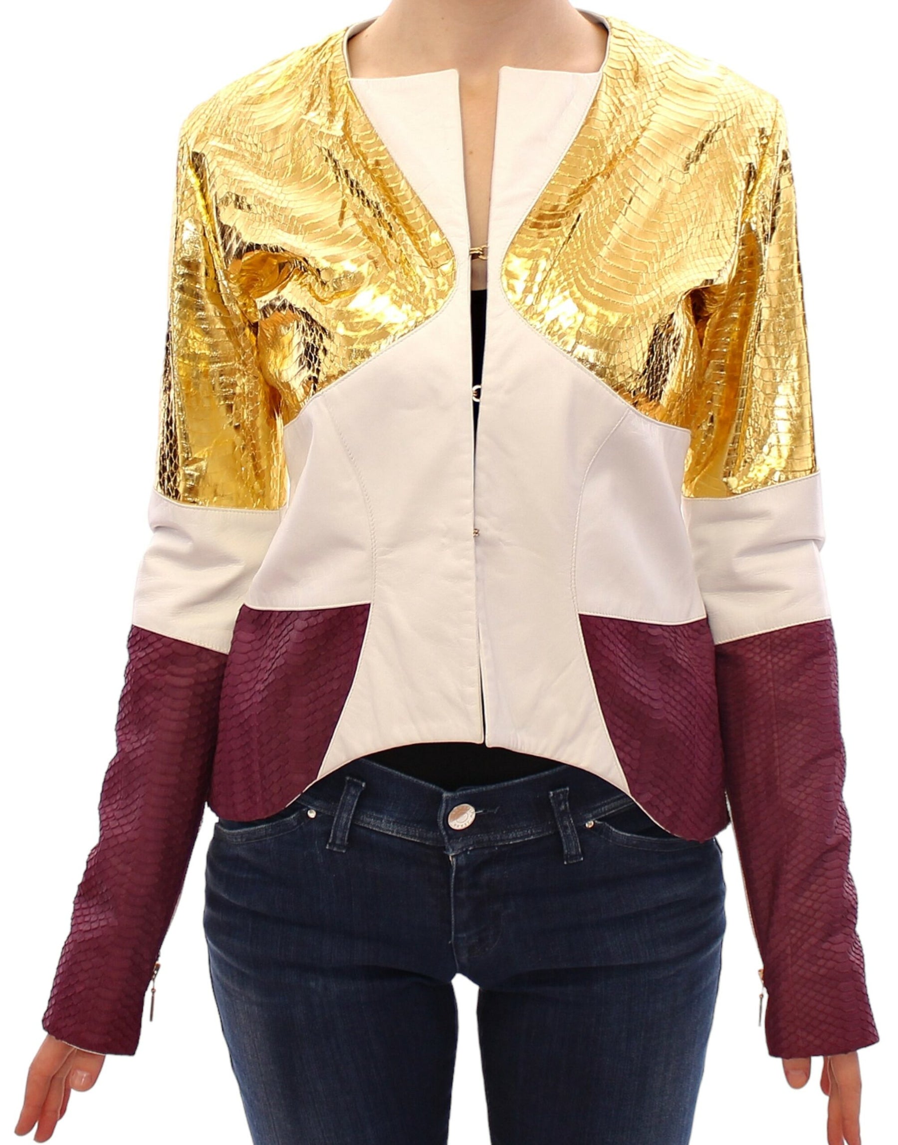 Vladimiro Gioia White Gold Purple Leather Jacket | Regal Royce