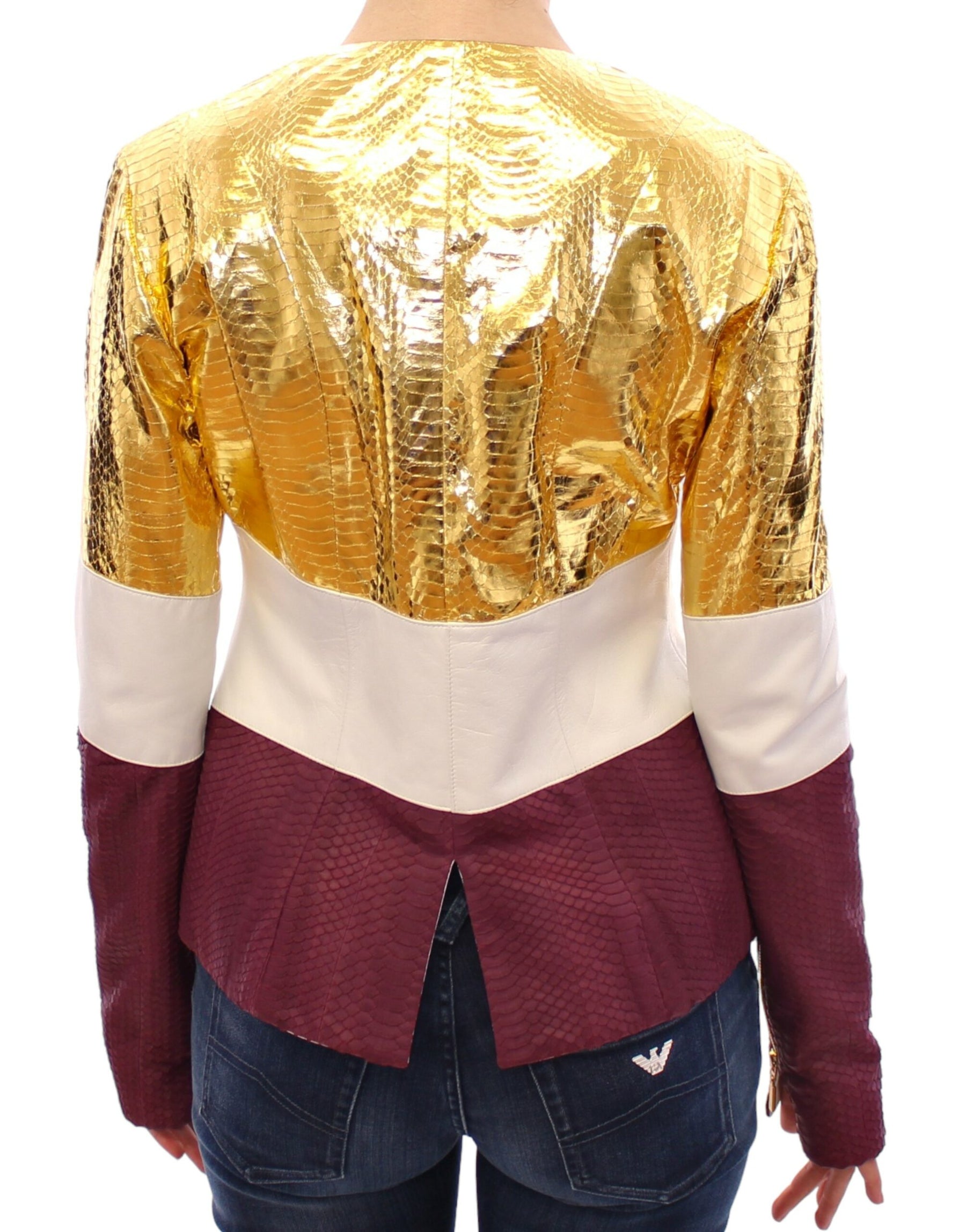 Vladimiro Gioia White Gold Purple Leather Jacket | Regal Royce
