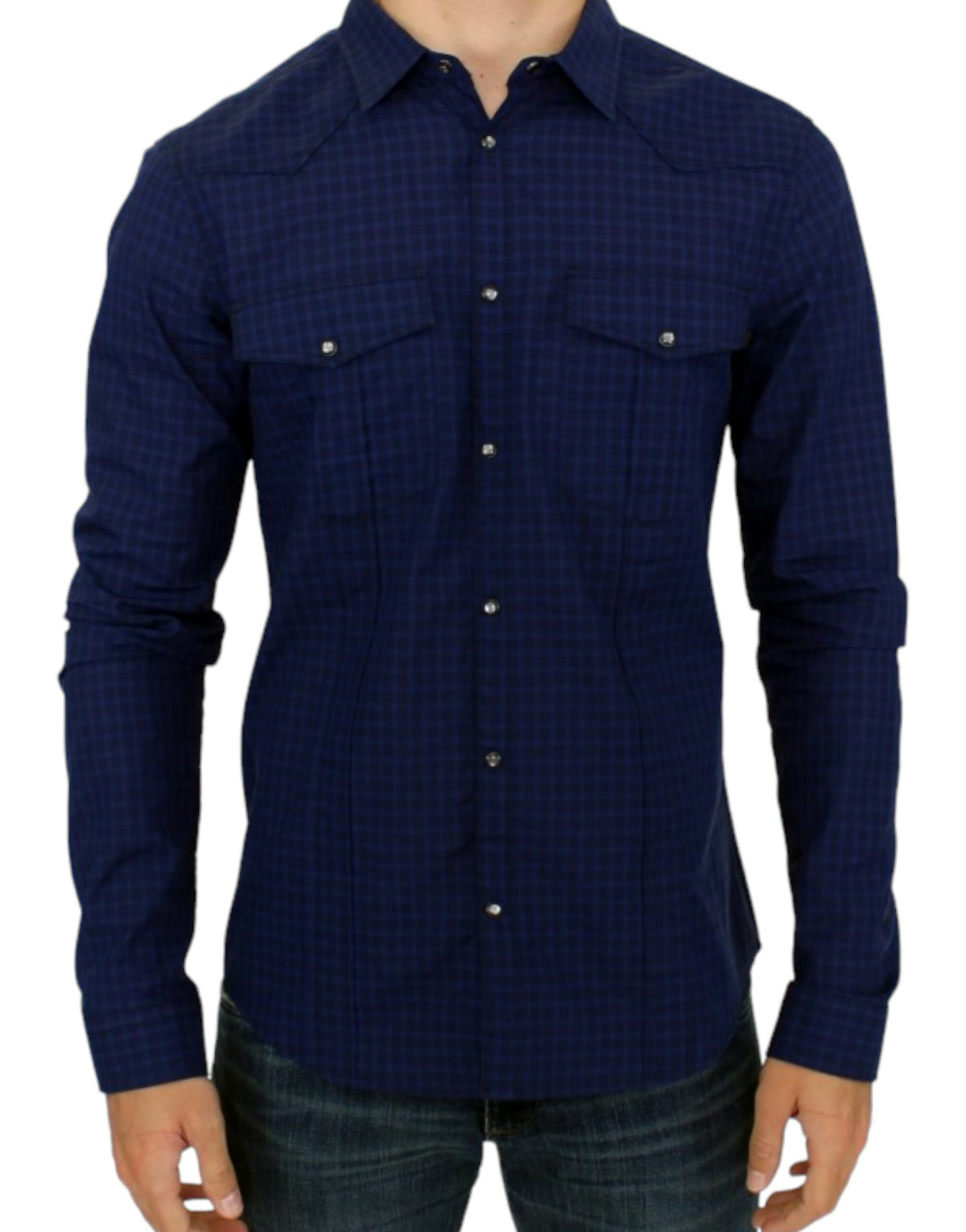Costume National Blue checkered cotton shirt | Regal Royce