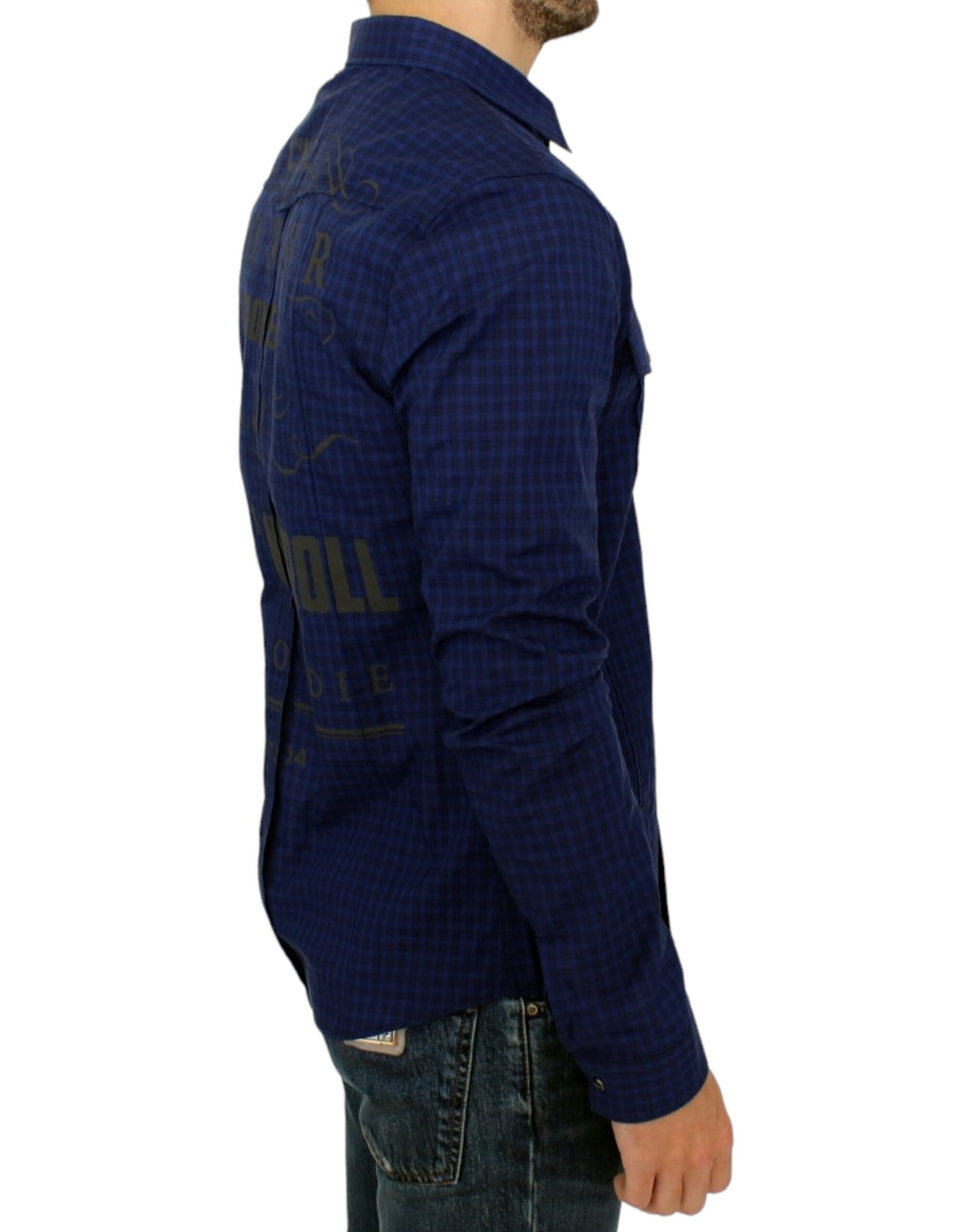 Costume National Blue checkered cotton shirt | Regal Royce