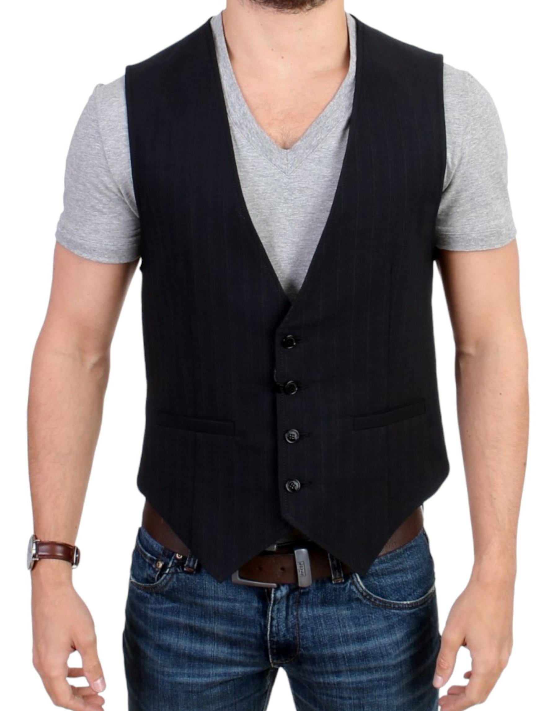 Costume National Black striped cotton casual vest | Regal Royce