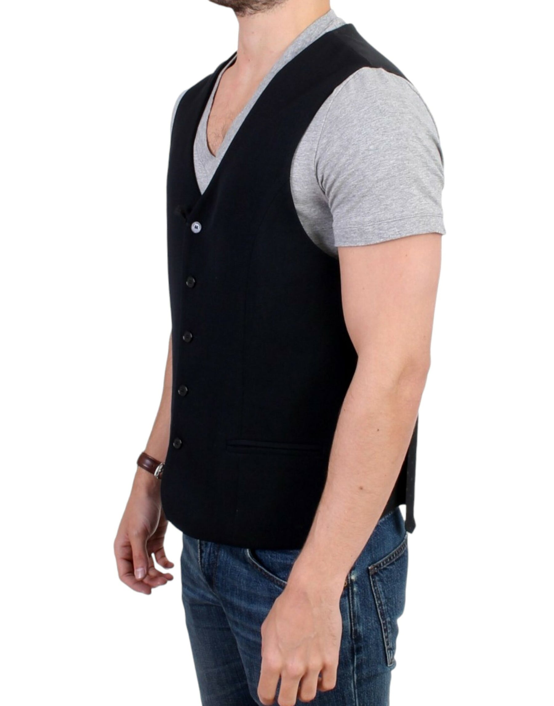 Costume National Black wool blend casual vest | Regal Royce