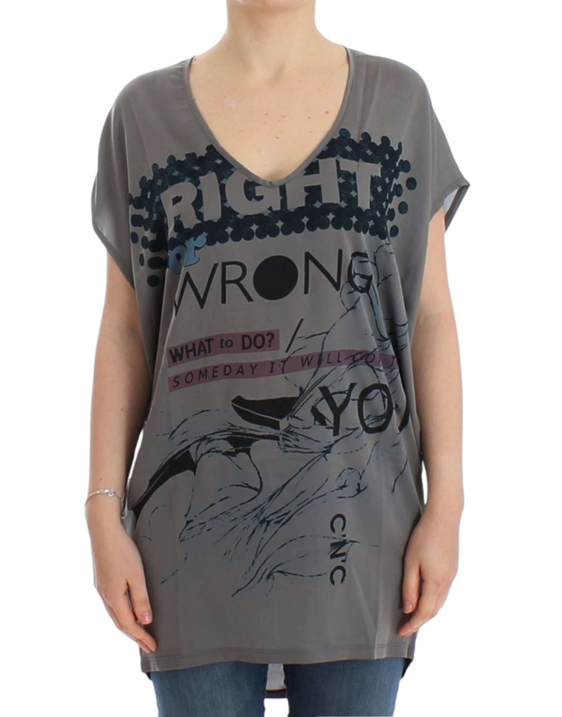 Costume National Gray V-neck long t-shirt | Regal Royce