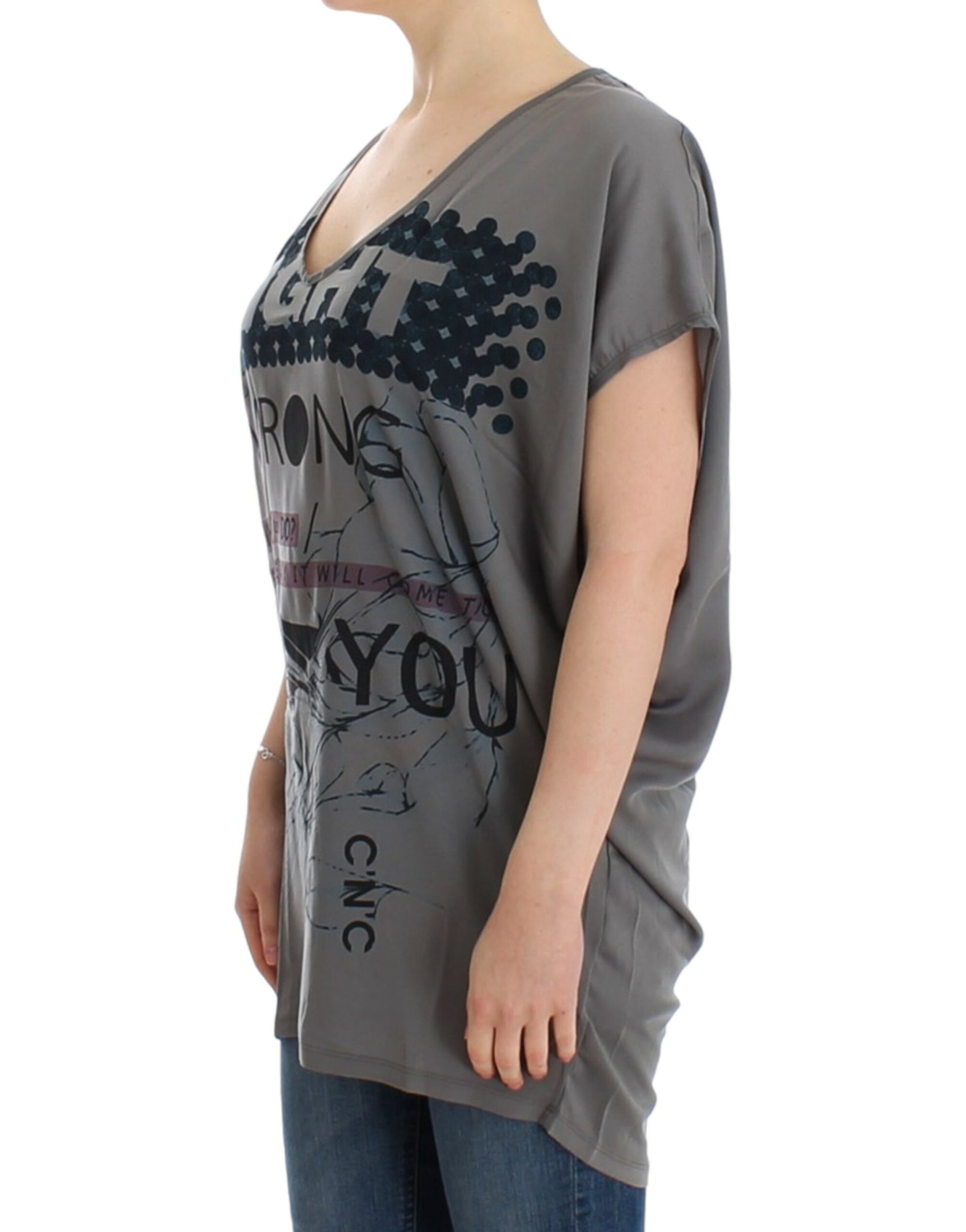 Costume National Gray V-neck long t-shirt | Regal Royce