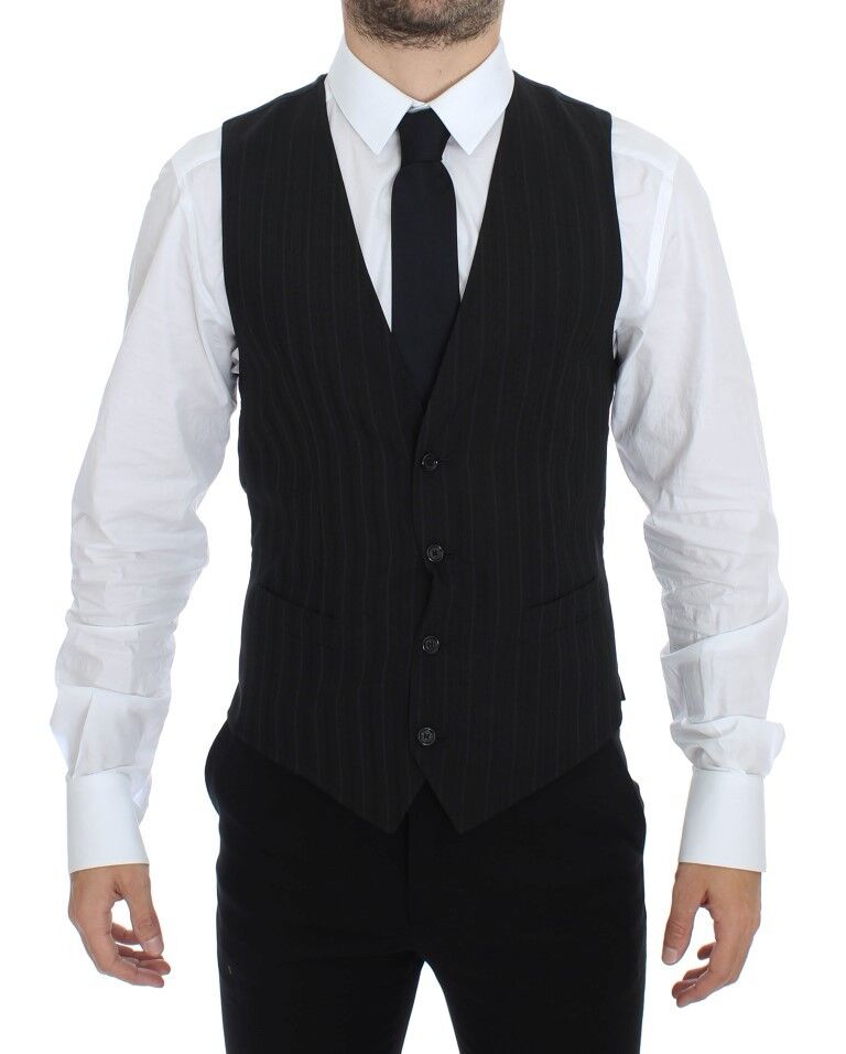 Dolce & Gabbana Black Striped Stretch Dress Vest Gilet | Regal Royce