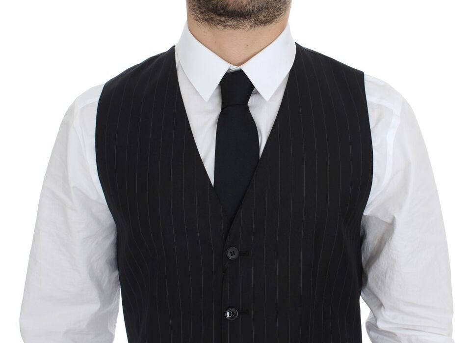 Dolce & Gabbana Black Striped Wool Silk Dress Vest Gilet | Regal Royce