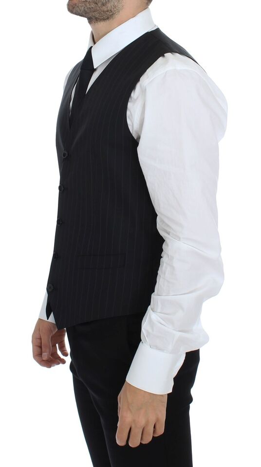 Dolce & Gabbana Black Striped Wool Silk Dress Vest Gilet | Regal Royce