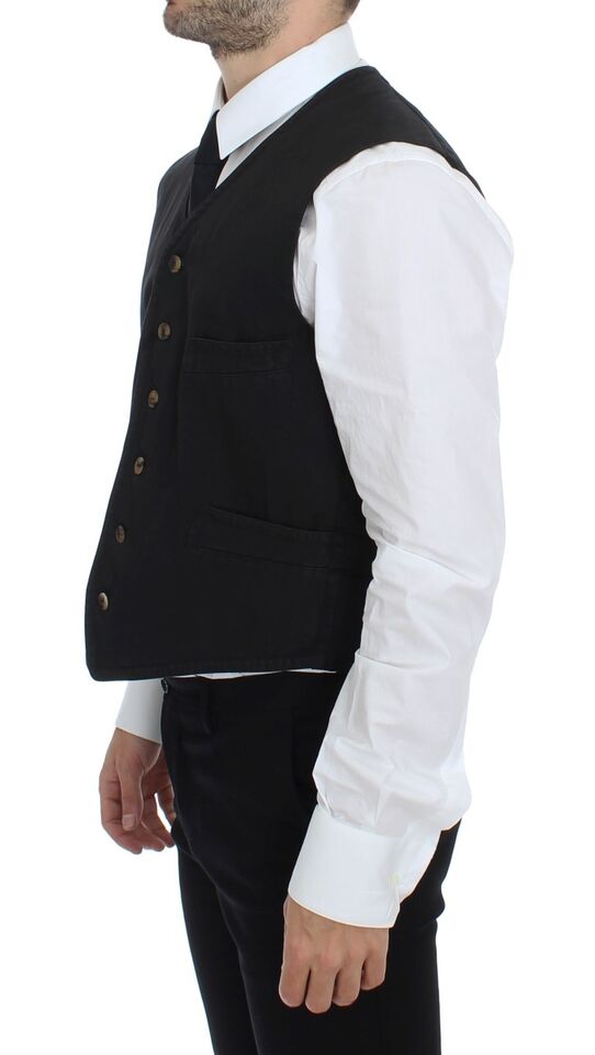 Dolce & Gabbana Black Cotton Blend Dress Vest Gilet | Regal Royce