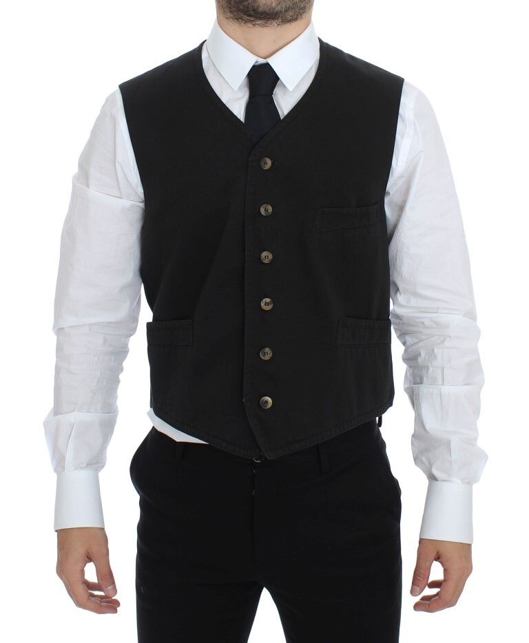 Dolce & Gabbana Black Cotton Blend Dress Vest Gilet | Regal Royce