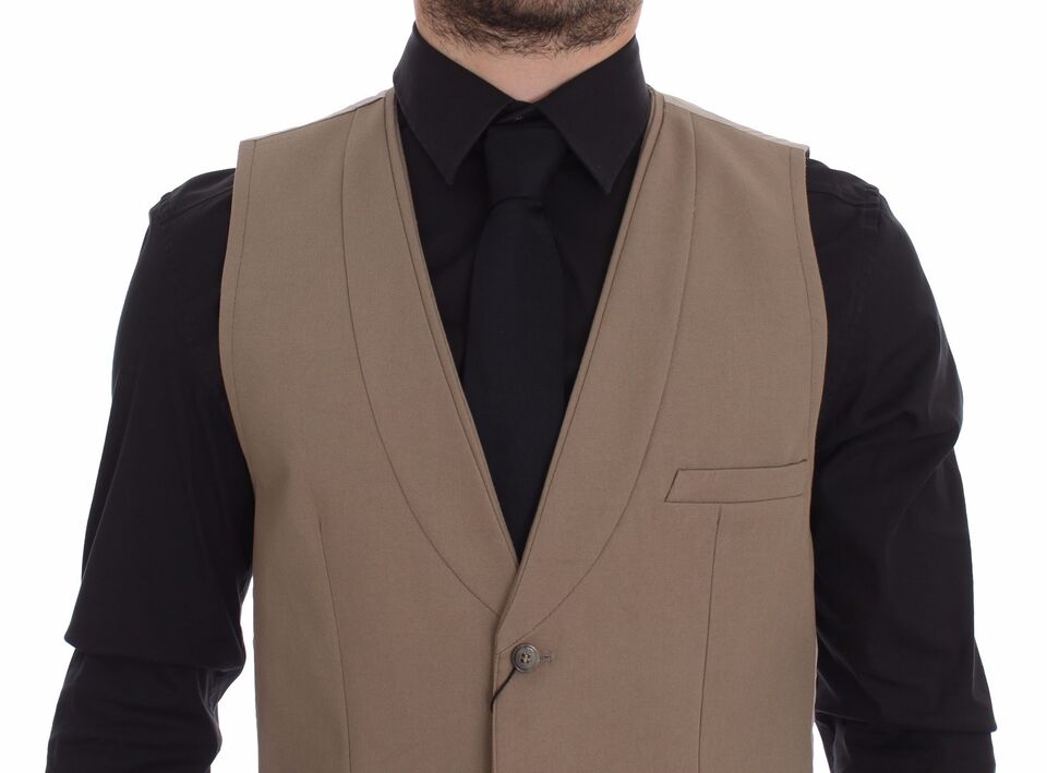 Dolce & Gabbana Beige Cotton Slim Fit Button Front Dress Vest | Regal Royce