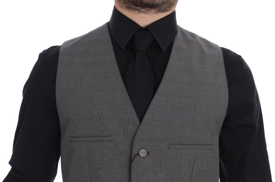 Dolce & Gabbana Gray Cotton Slim Fit Button Front Dress Vest | Regal Royce