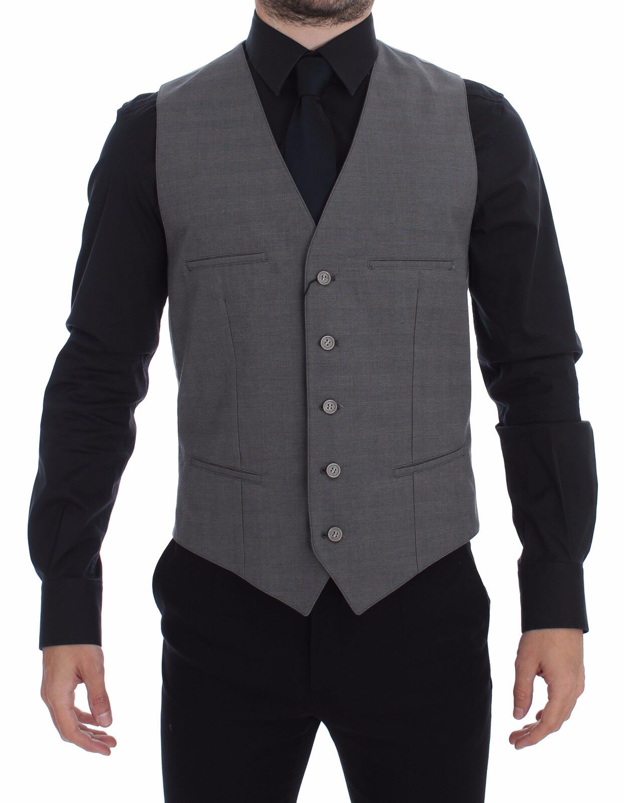 Dolce & Gabbana Gray Cotton Slim Fit Button Front Dress Vest | Regal Royce
