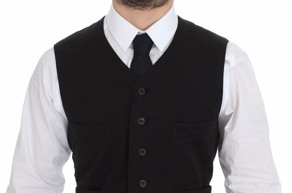 Dolce & Gabbana Black Flax Cotton Dress Vest Blazer | Regal Royce