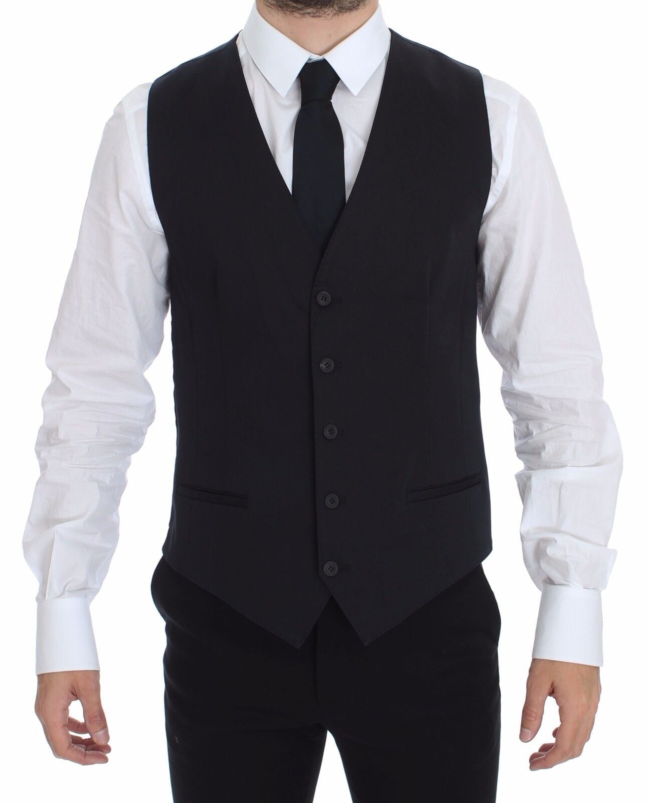 Dolce & Gabbana Blue Cotton Stretch Dress Vest Blazer | Regal Royce
