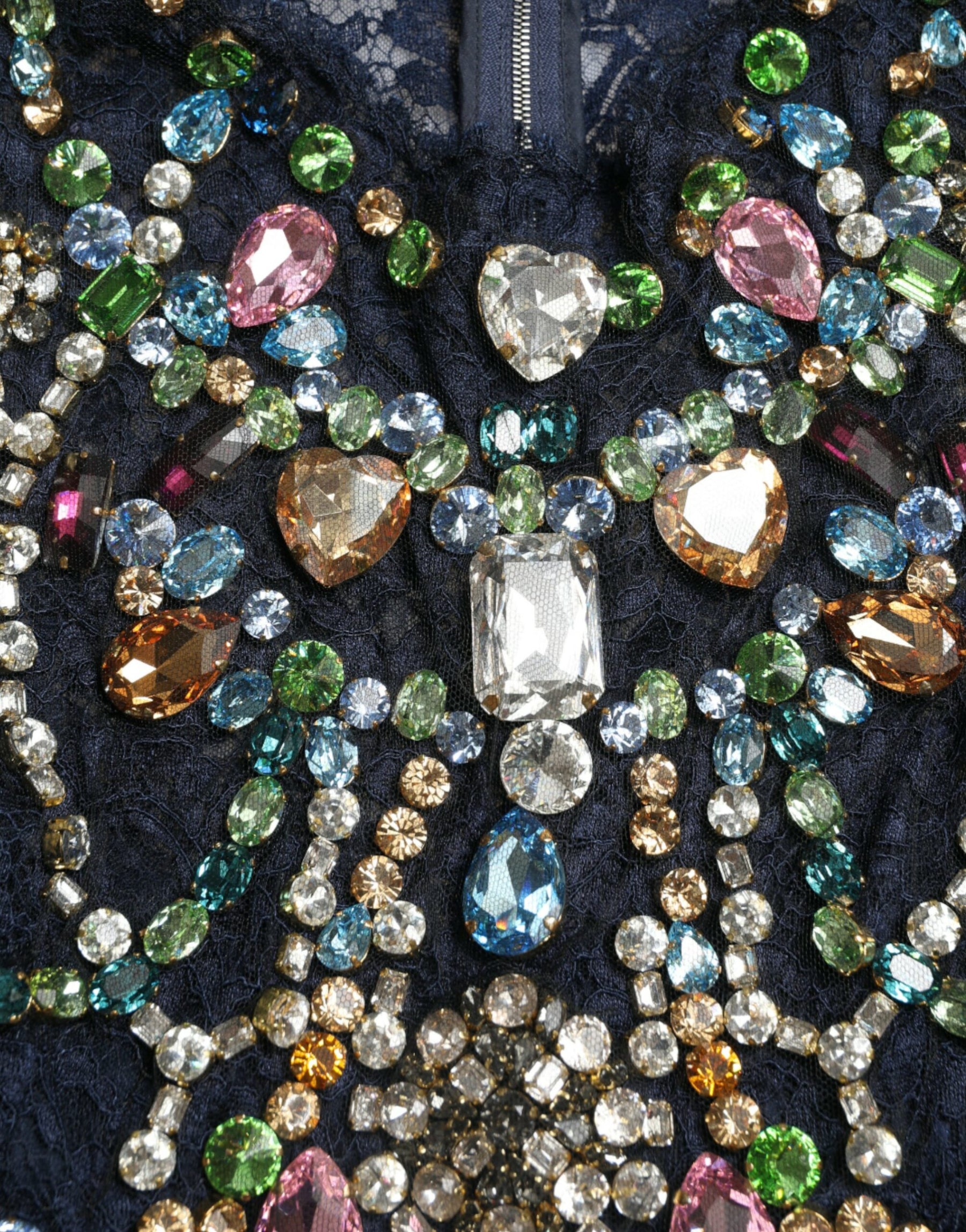 Dolce & Gabbana Blue Crystal Floral Lace Long Gown Dress | Regal Royce