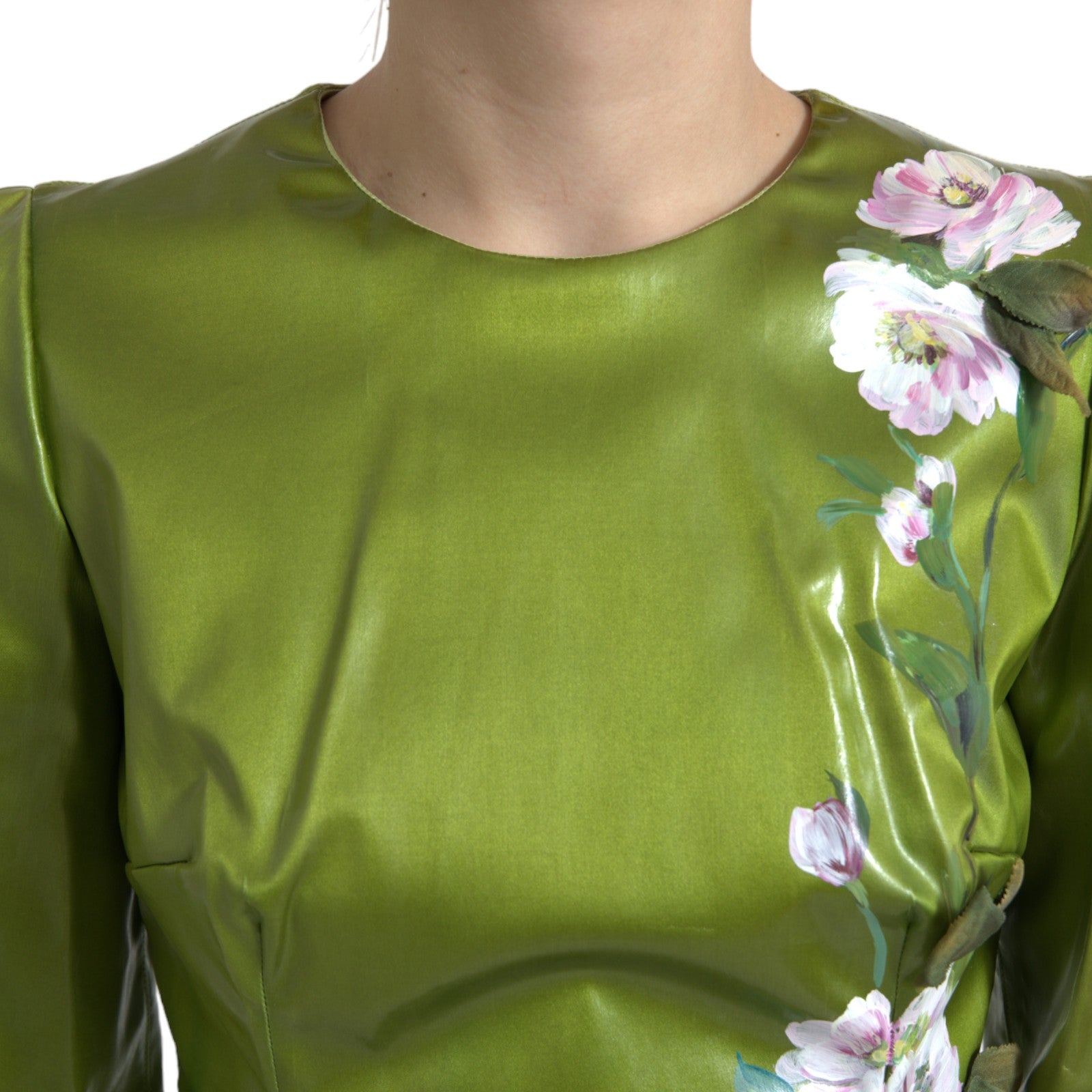 Dolce & Gabbana Green Floral Embellished Sheath Midi Dress | Regal Royce