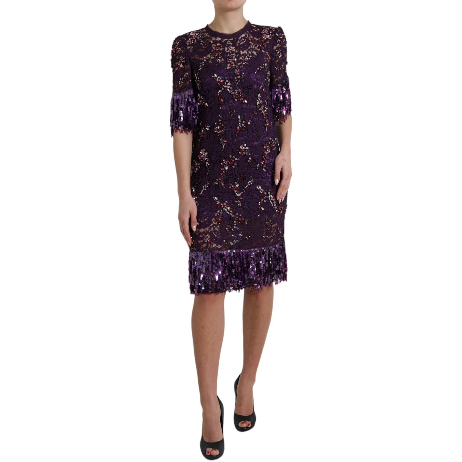 Dolce & Gabbana Purple floral lace crystal embedded dress | Regal Royce