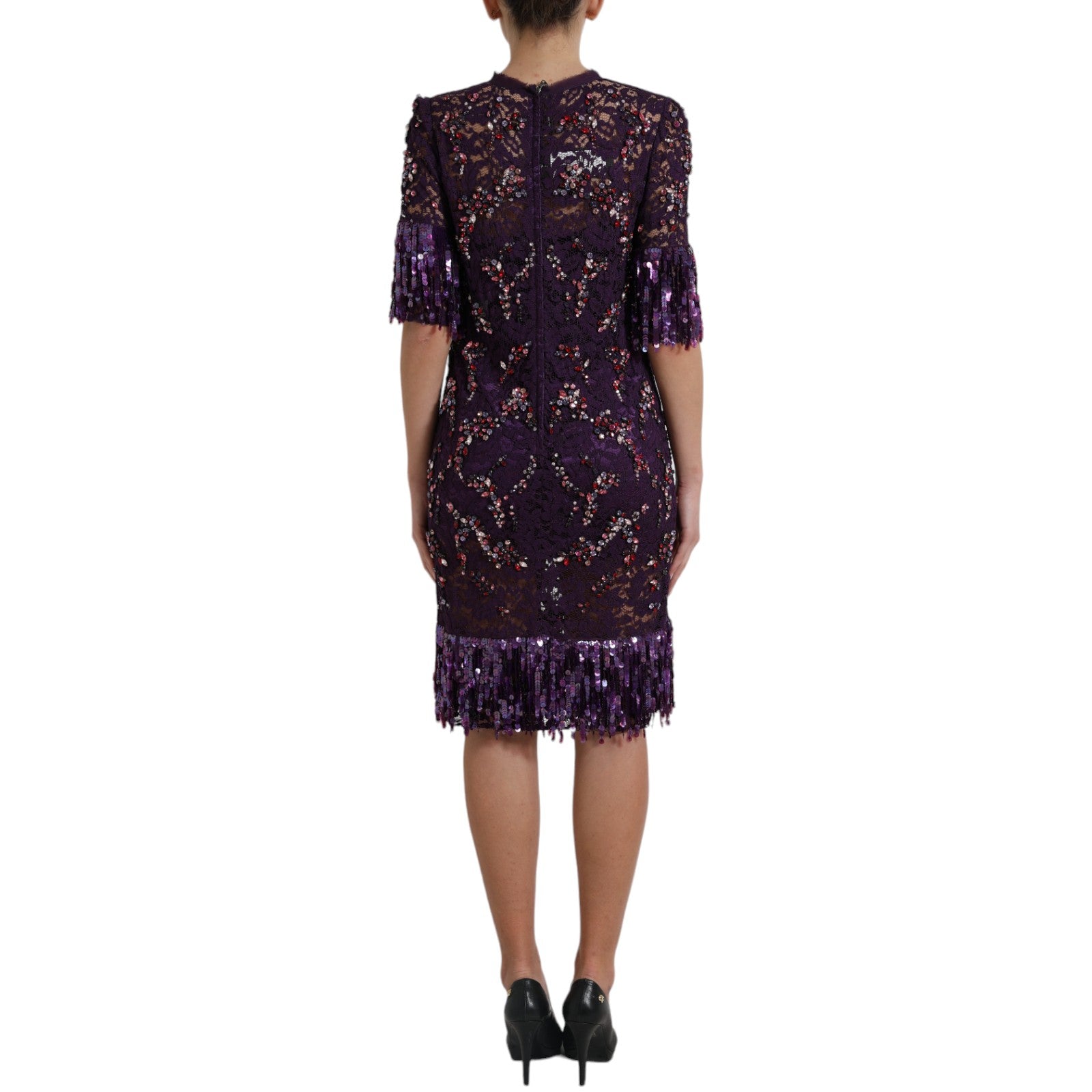 Dolce & Gabbana Purple floral lace crystal embedded dress | Regal Royce
