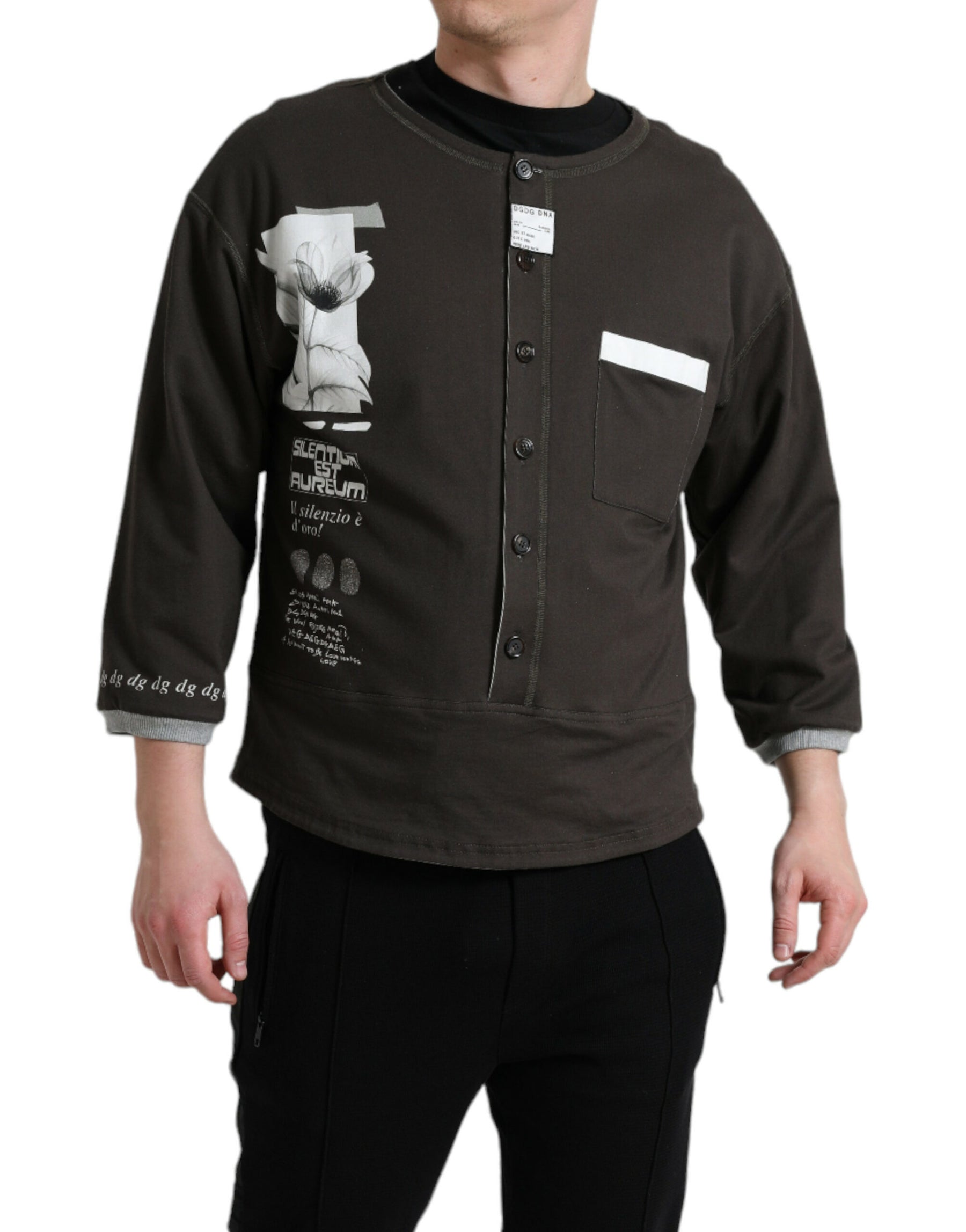 Dolce & Gabbana Dark Gray Cotton Button Down Pullover Sweater | Regal Royce
