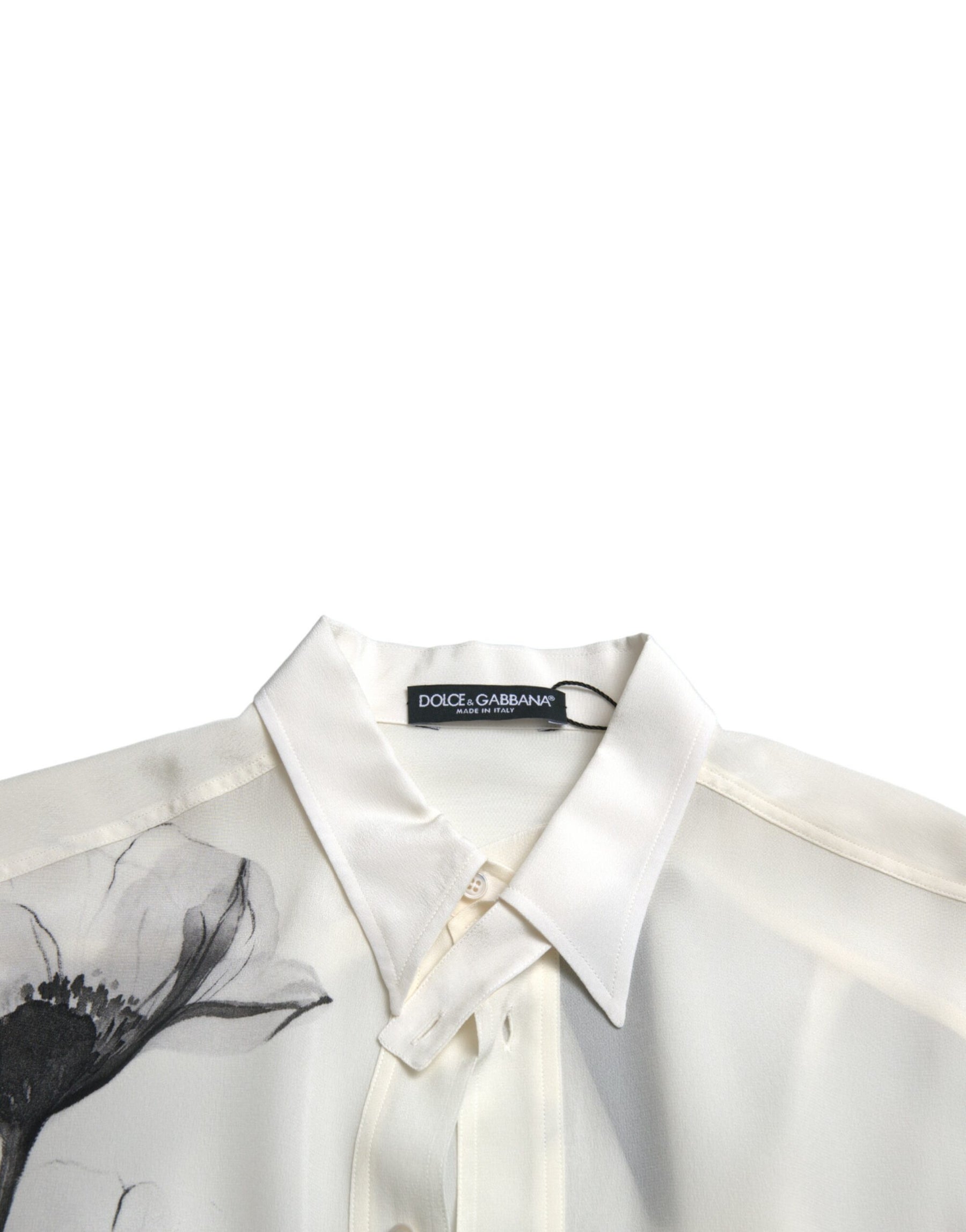Dolce & Gabbana White Floral Collared Dress Silk Shirt | Regal Royce
