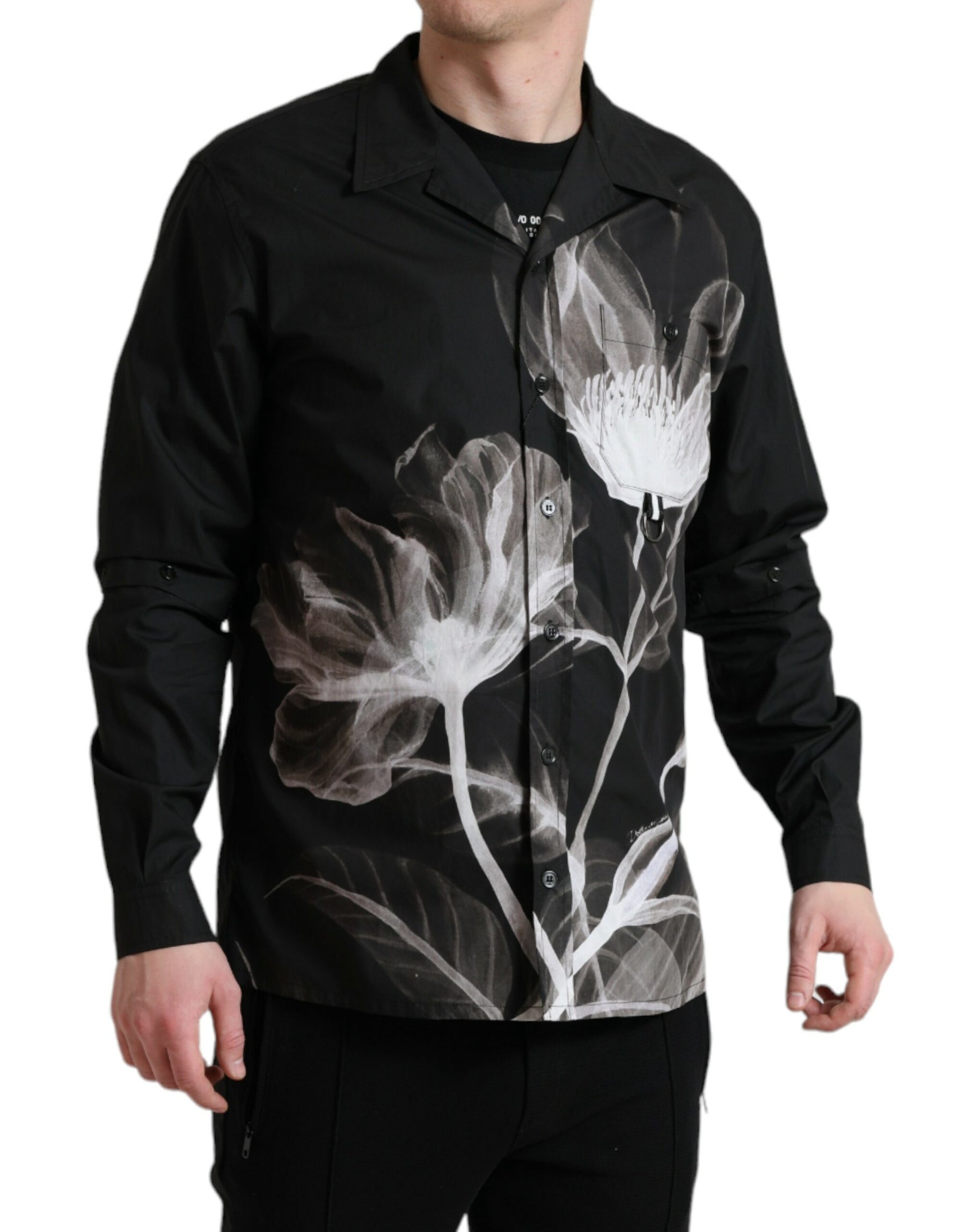 Dolce & Gabbana Black Floral Cotton Collared Long Sleeves Men Shirt | Regal Royce