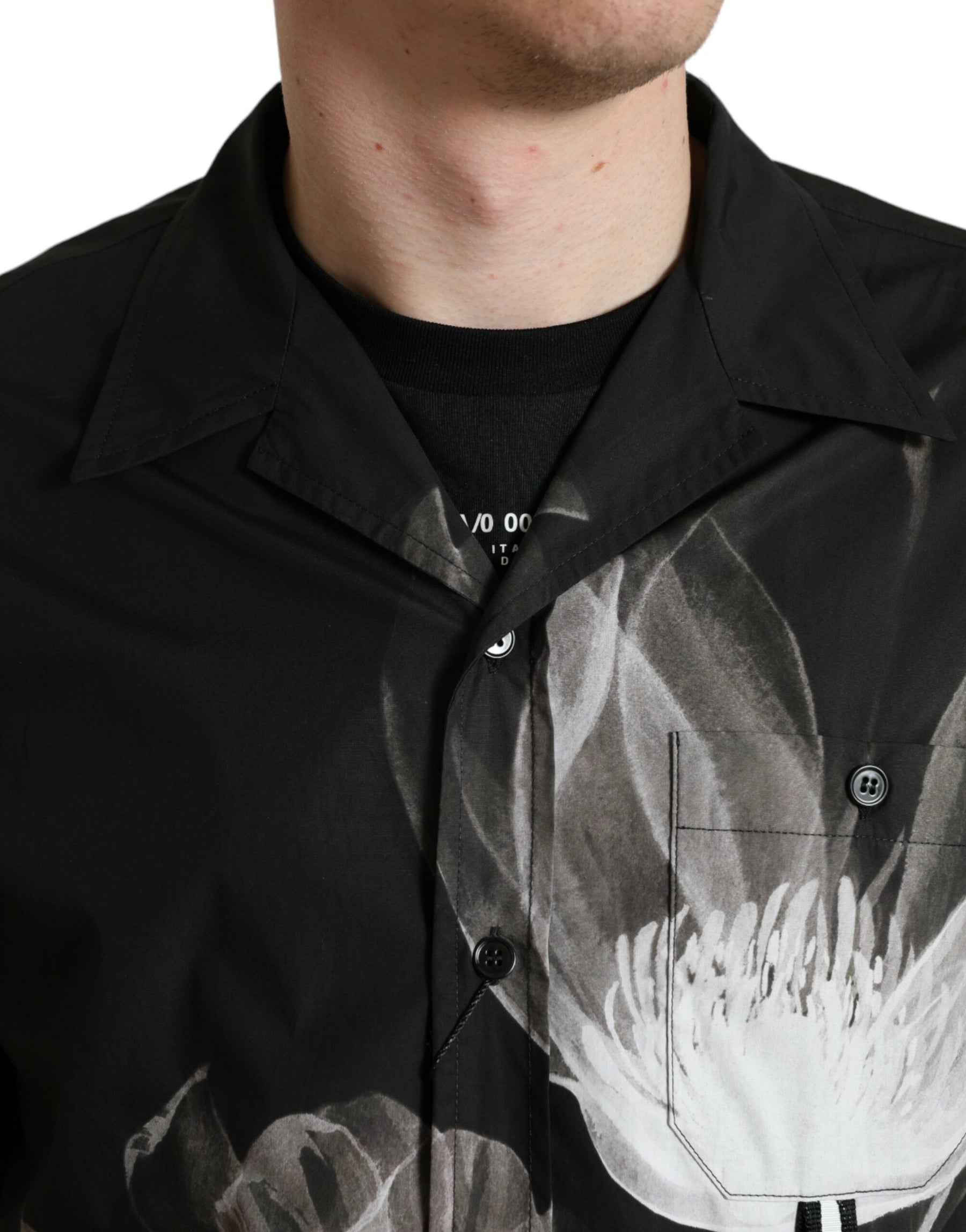 Dolce & Gabbana Black Floral Cotton Collared Long Sleeves Men Shirt | Regal Royce