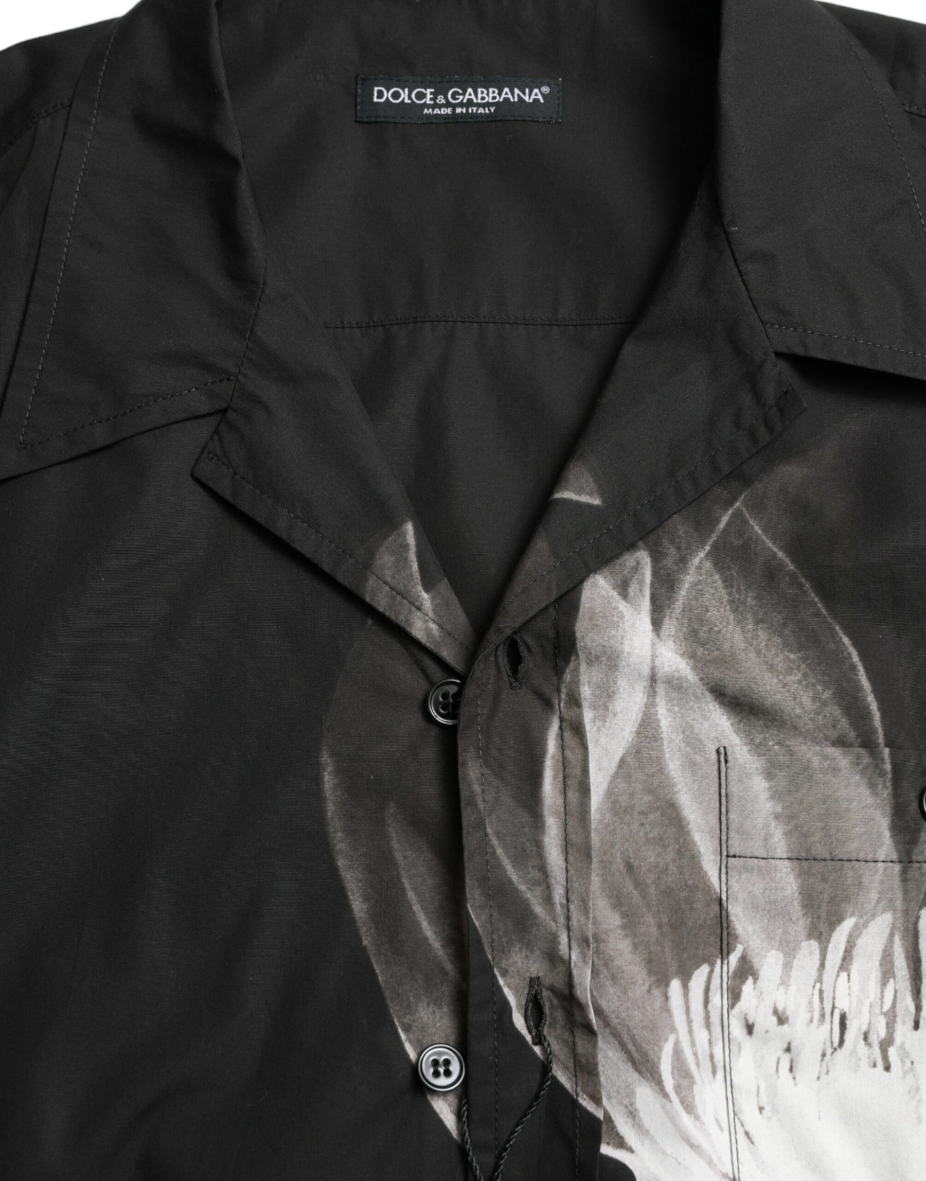 Dolce & Gabbana Black Floral Cotton Collared Long Sleeves Men Shirt | Regal Royce