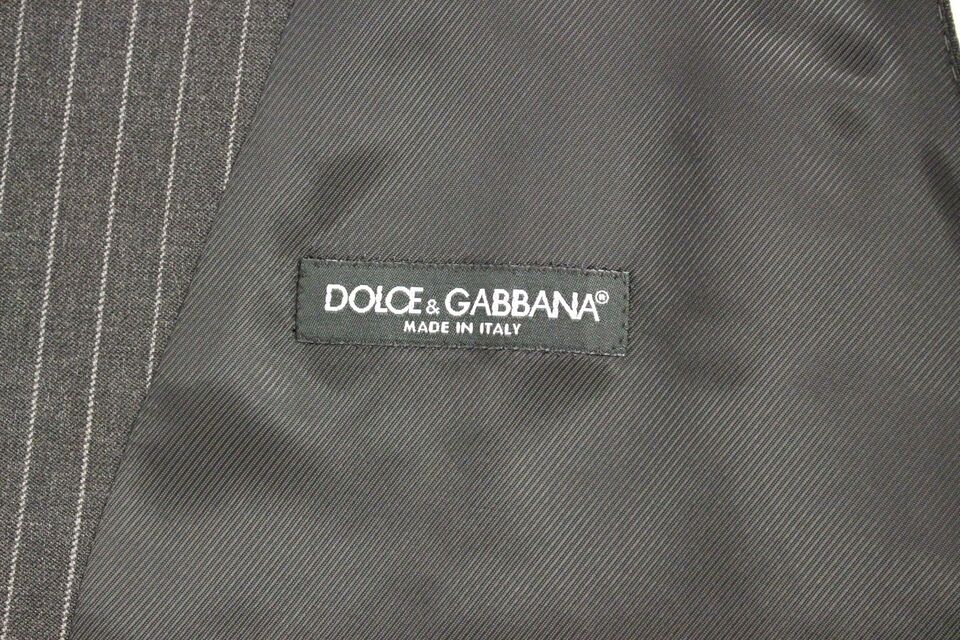 Dolce & Gabbana Gray Striped Wool Single Breasted Vest | Regal Royce