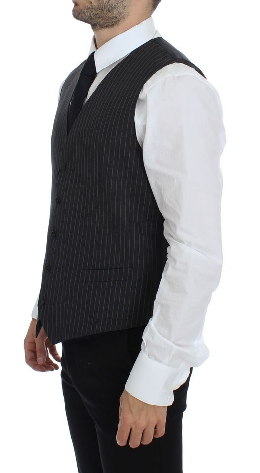 Dolce & Gabbana Gray Striped Wool Single Breasted Vest | Regal Royce