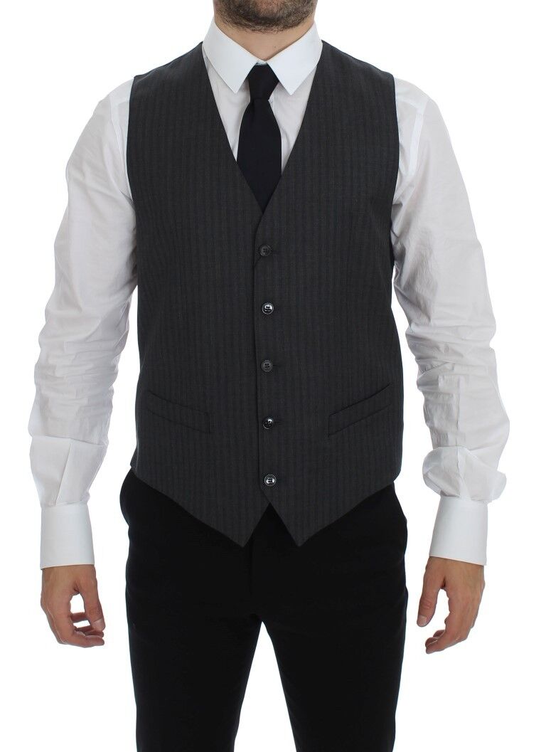 Dolce & Gabbana Black Striped Wool Single Breasted Vest | Regal Royce