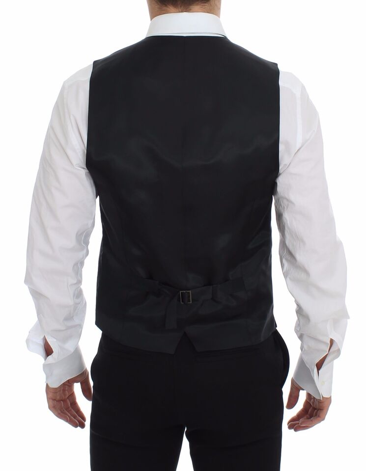 Dolce & Gabbana Gray Striped Wool Logo Vest Gilet Weste | Regal Royce