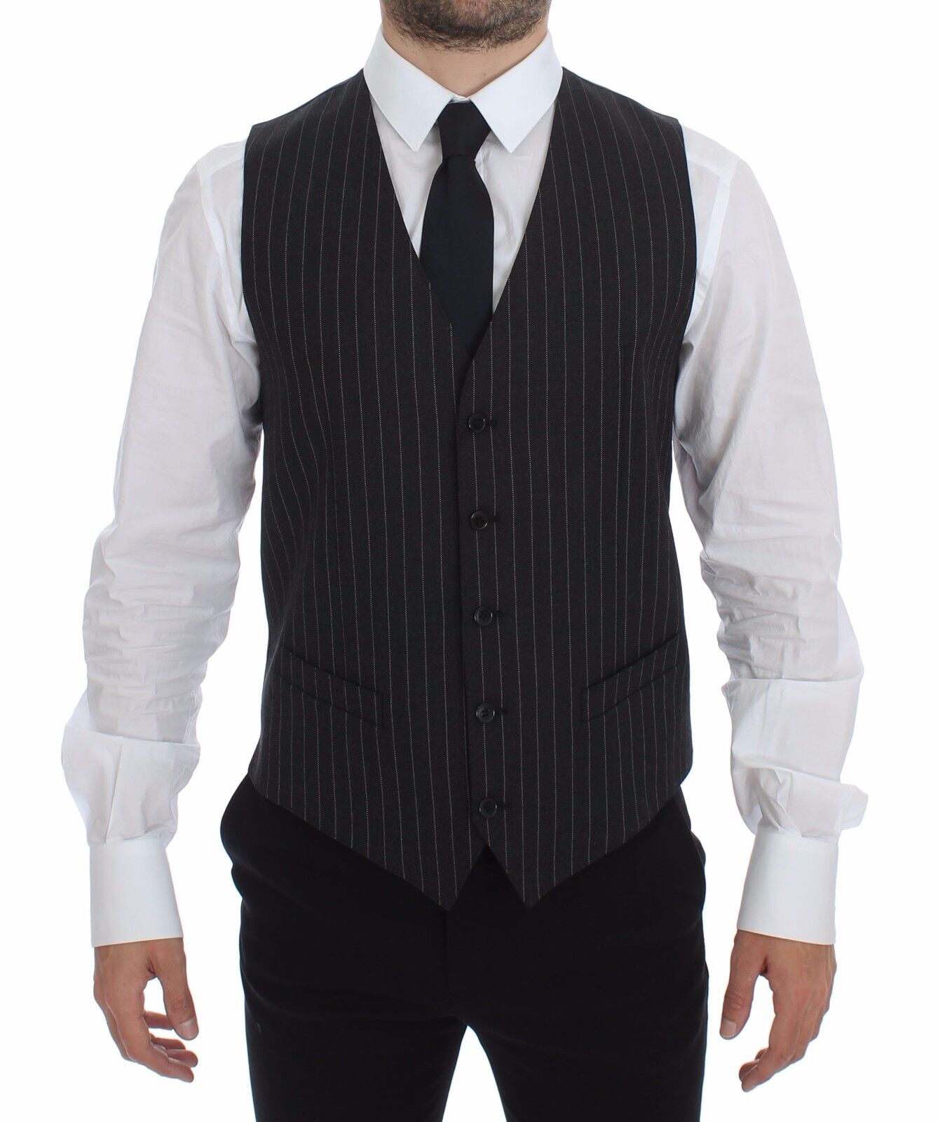 Dolce & Gabbana Gray Striped Wool Logo Vest Gilet Weste | Regal Royce