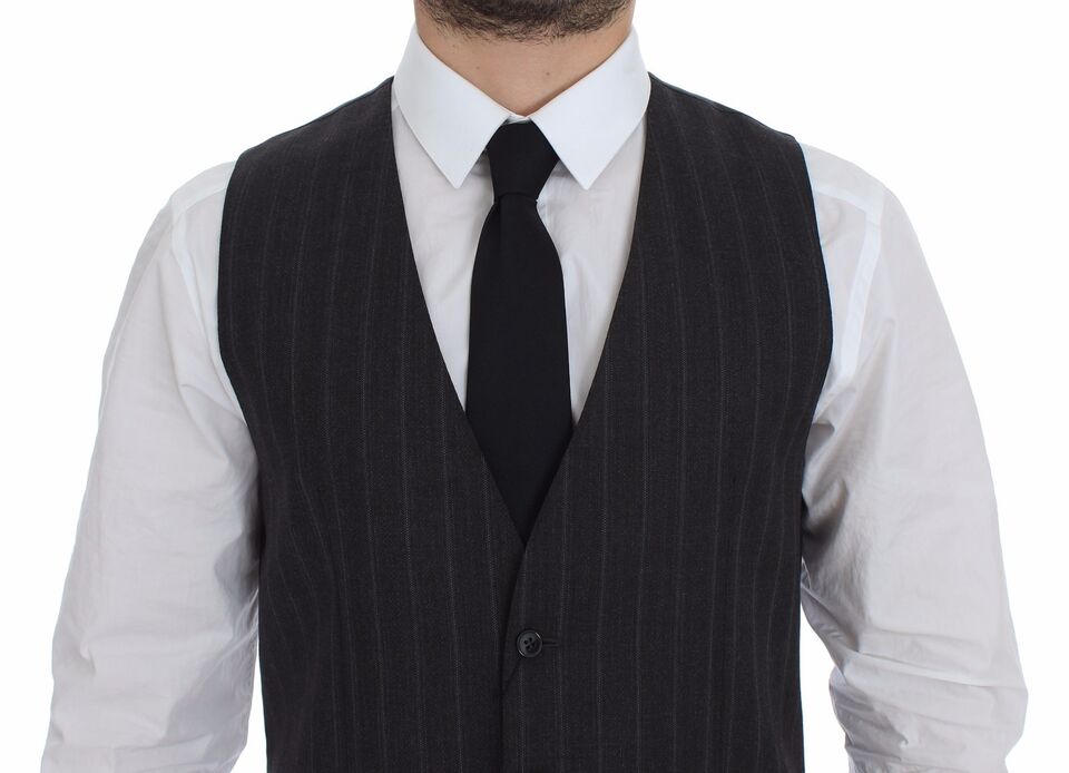 Dolce & Gabbana Gray Striped Wool Logo Vest Gilet Weste | Regal Royce