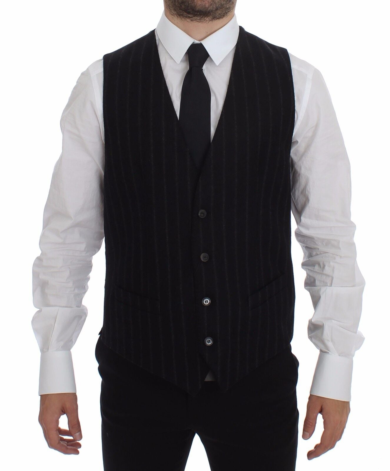 Dolce & Gabbana Black Striped Wool Logo Vest Gilet Weste | Regal Royce