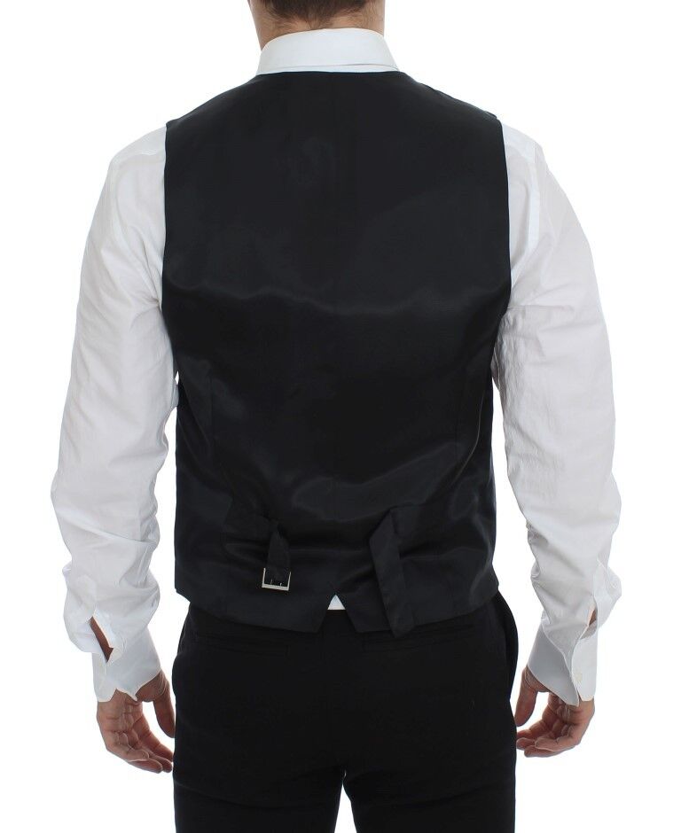 Dolce & Gabbana Gray Striped Wool Single Breasted Vest | Regal Royce