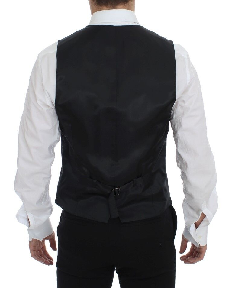Dolce & Gabbana Gray Striped Wool Single Breasted Vest | Regal Royce