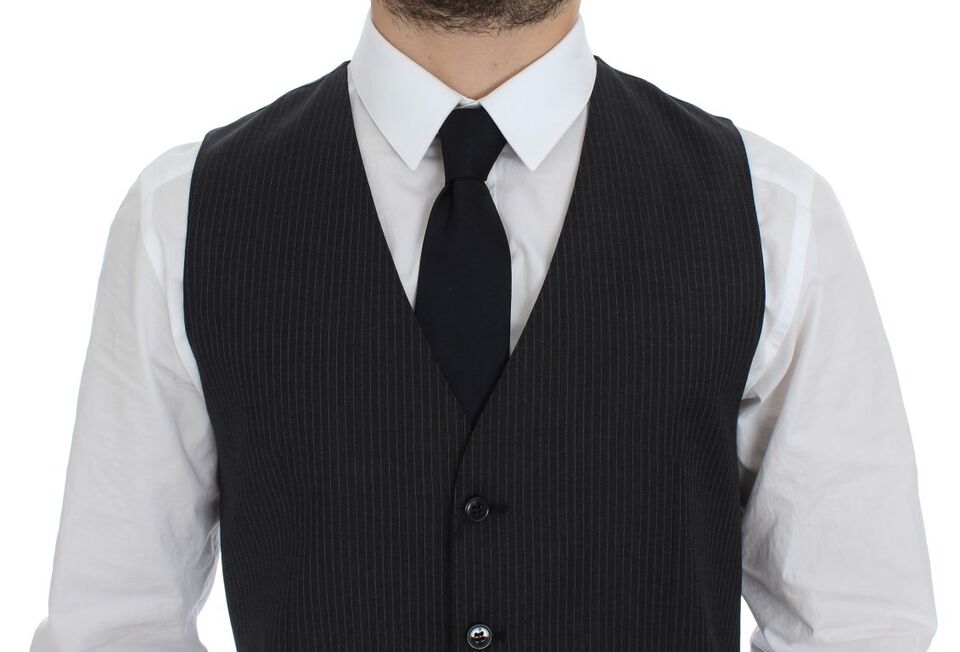 Dolce & Gabbana Gray Striped Wool Single Breasted Vest | Regal Royce