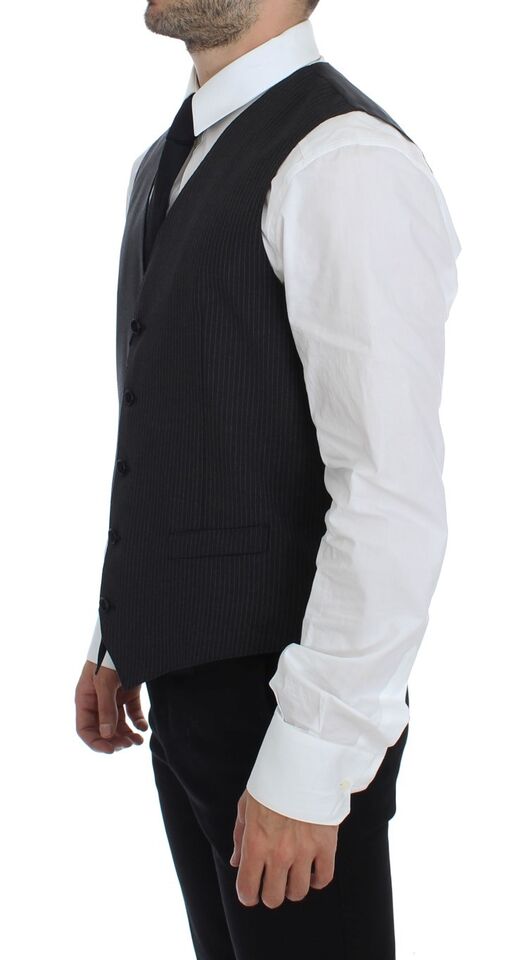 Dolce & Gabbana Gray Striped Wool Single Breasted Vest | Regal Royce