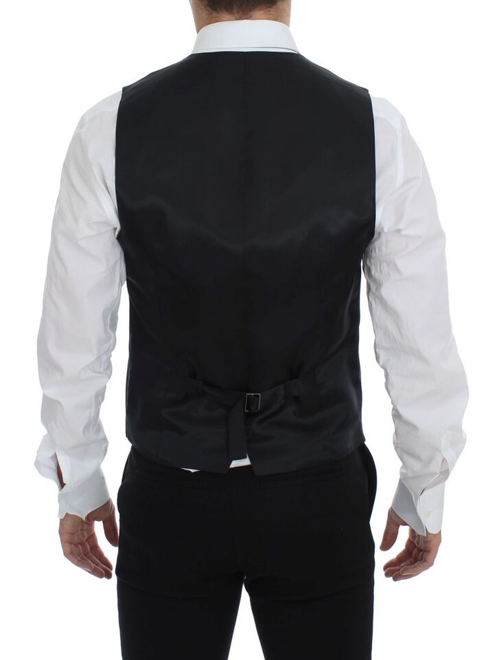 Dolce & Gabbana Black Striped Wool Single Breasted Vest | Regal Royce