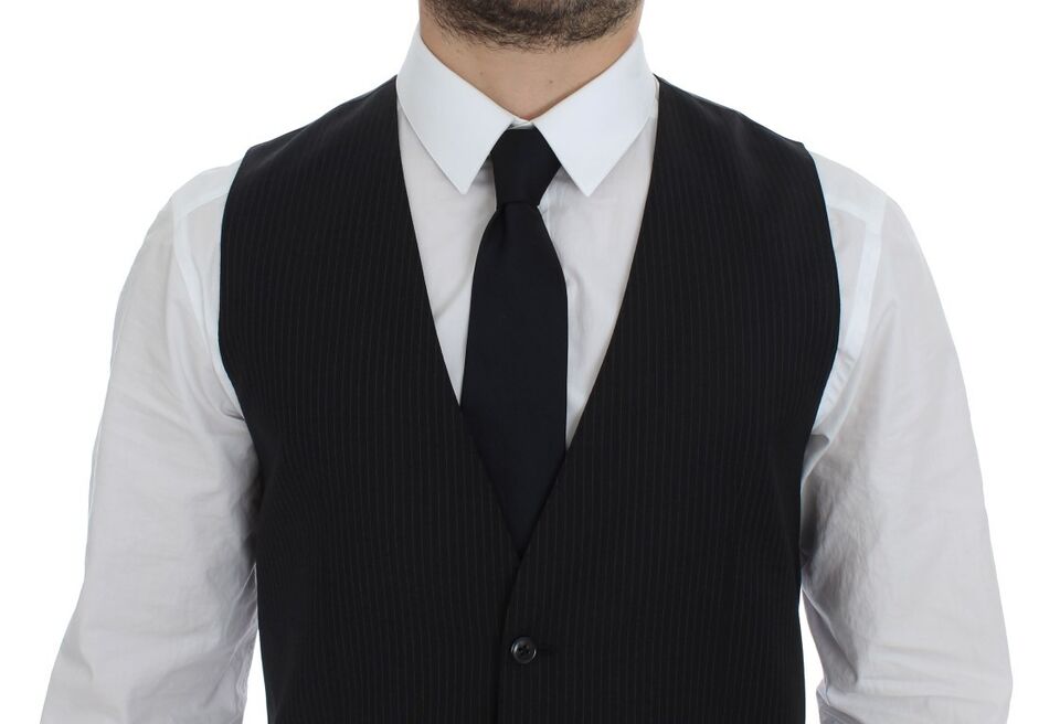 Dolce & Gabbana Black Striped Wool Single Breasted Vest | Regal Royce