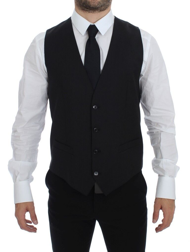 Dolce & Gabbana Black Striped Wool Single Breasted Vest | Regal Royce