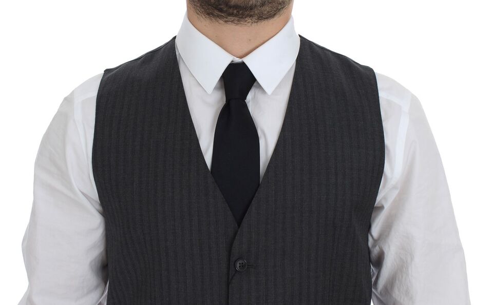 Dolce & Gabbana Gray Striped Wool Single Breasted Vest | Regal Royce