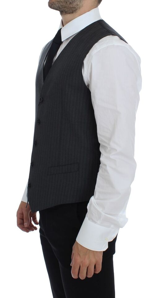 Dolce & Gabbana Gray Striped Wool Single Breasted Vest | Regal Royce