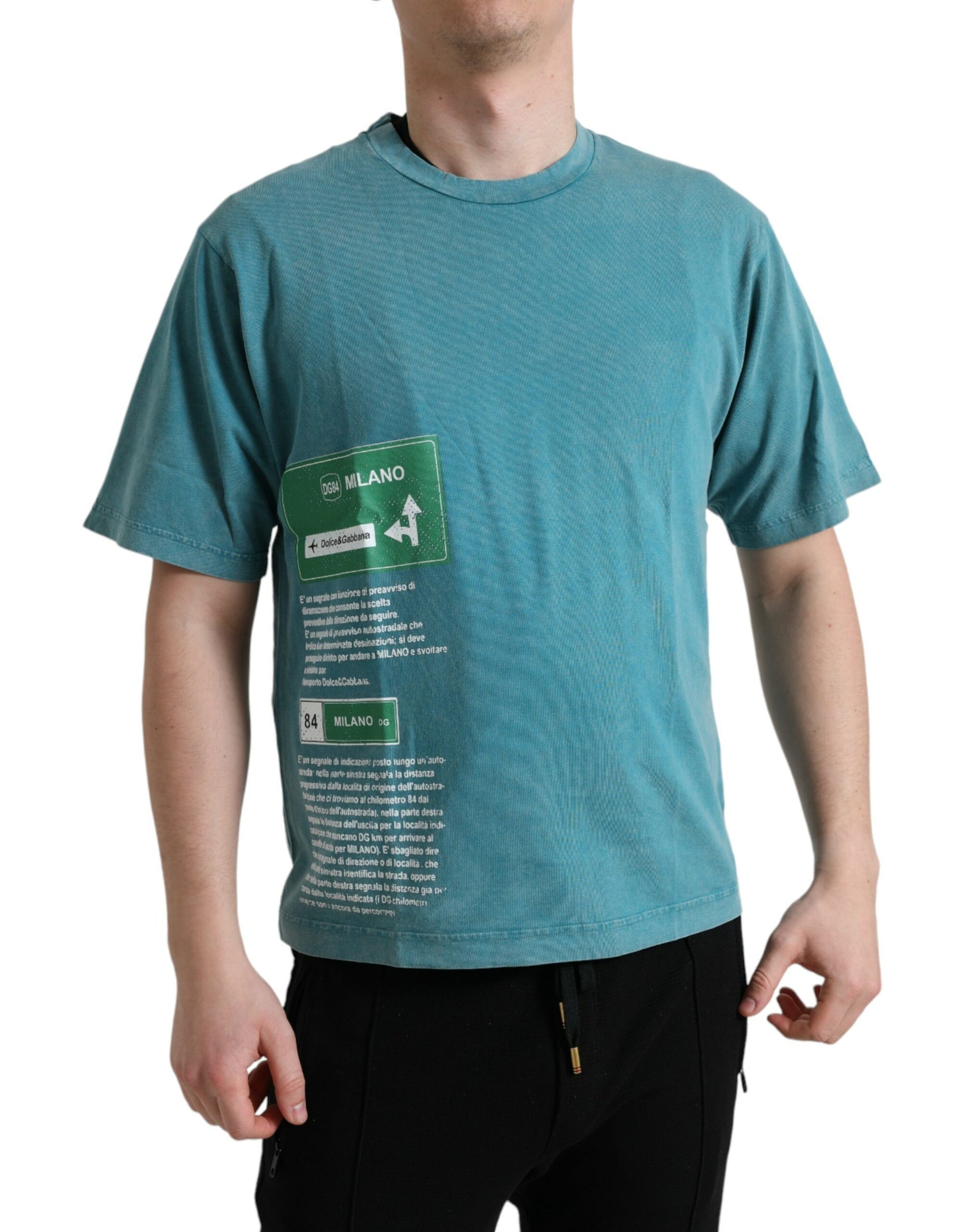 Dolce & Gabbana Blue Cotton Milano Street Round Neck T-shirt | Regal Royce