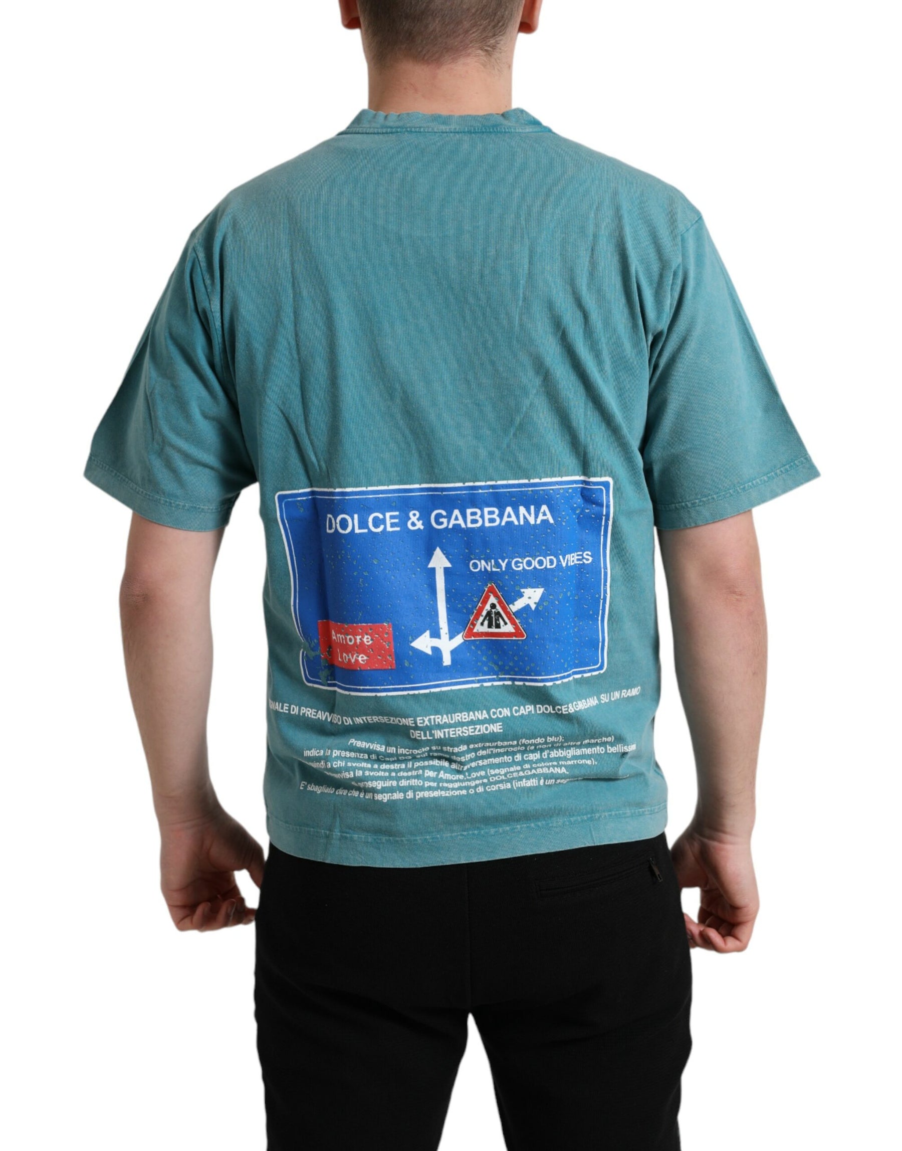 Dolce & Gabbana Blue Cotton Milano Street Round Neck T-shirt | Regal Royce