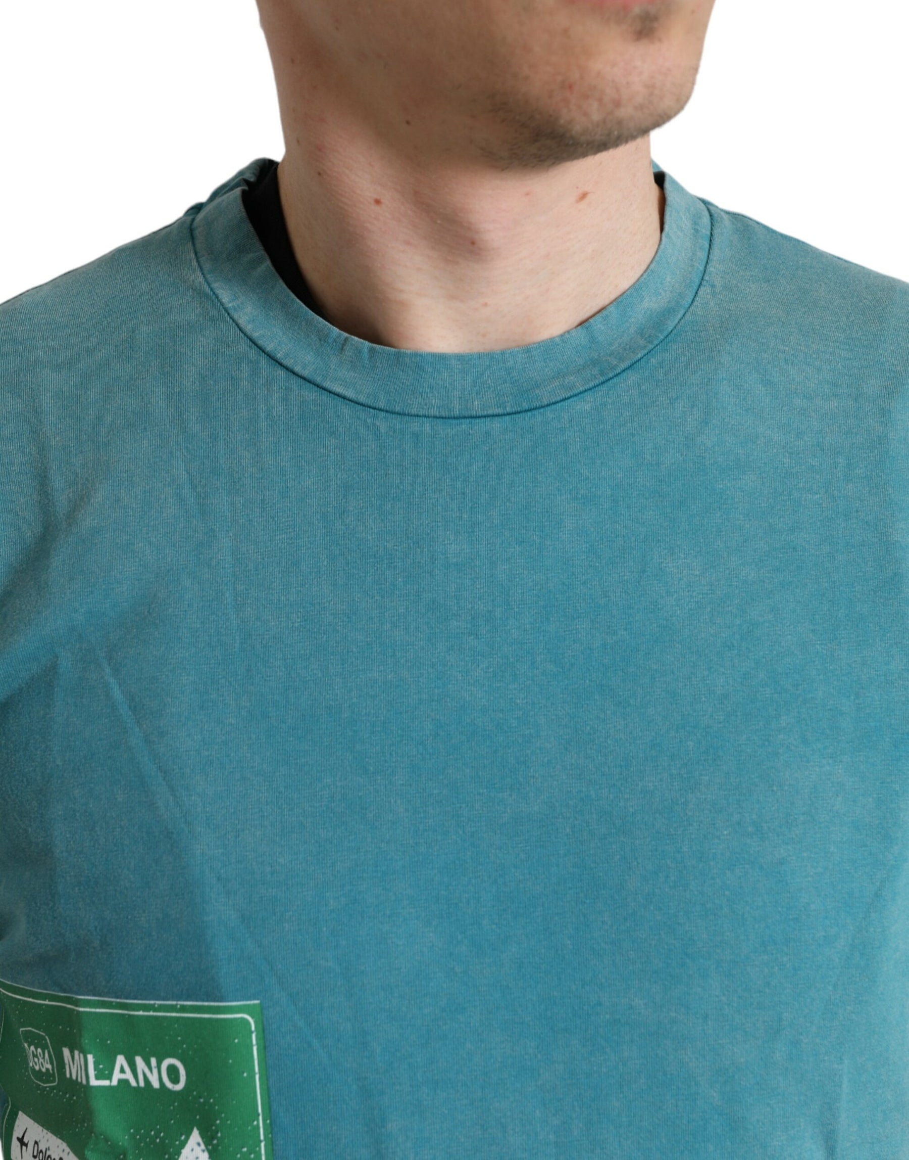 Dolce & Gabbana Blue Cotton Milano Street Round Neck T-shirt | Regal Royce