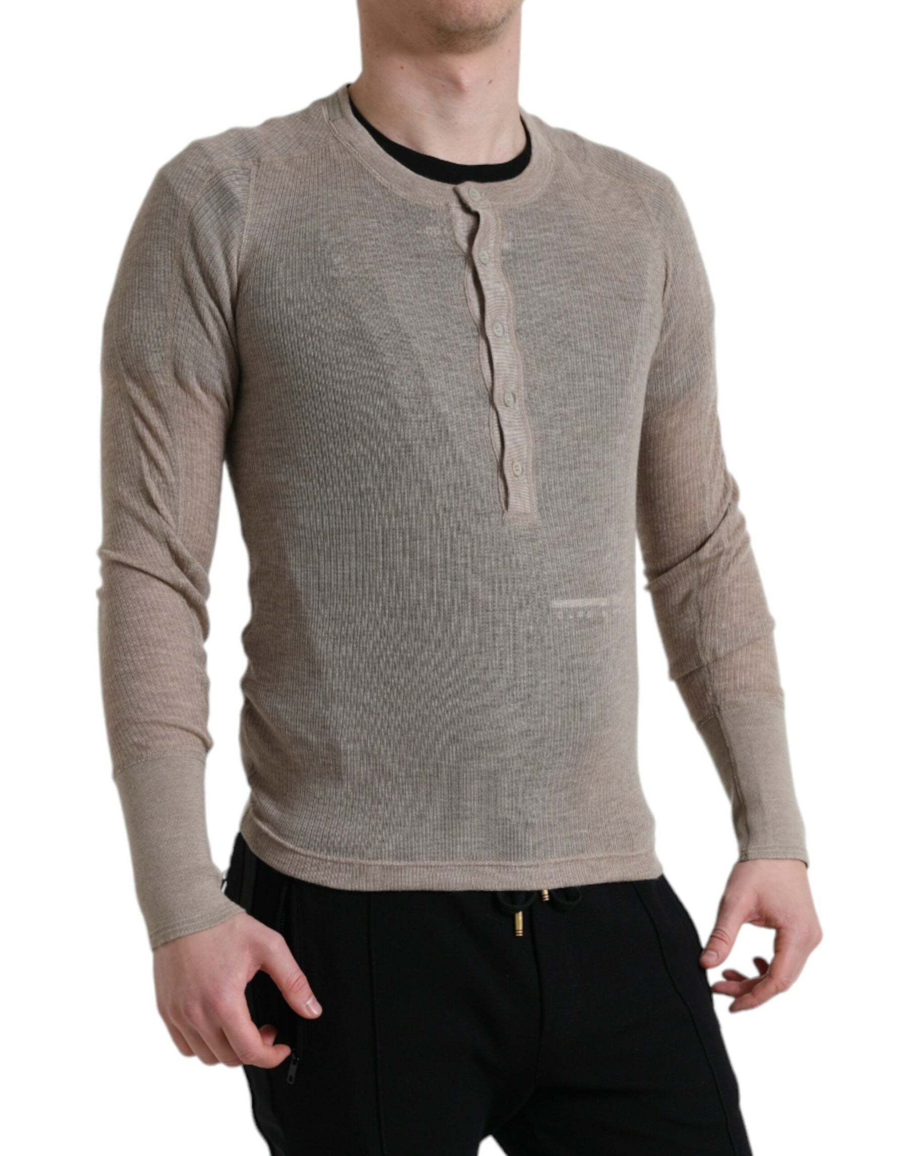 Dolce & Gabbana Henley Pullover Beige Cashmere Sweater | Regal Royce