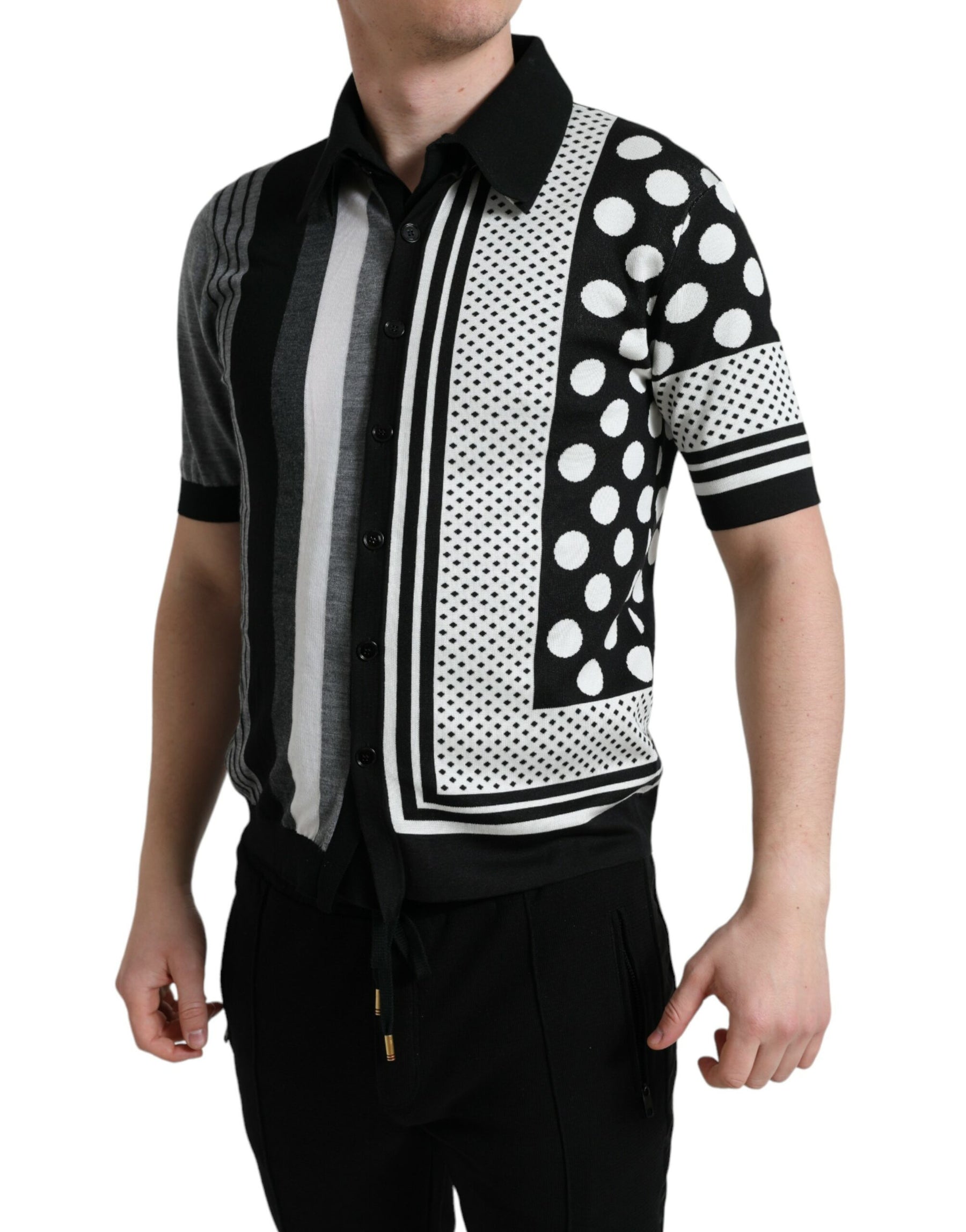 Dolce & Gabbana Black White Jumper Cardigan Polo Sweater | Regal Royce